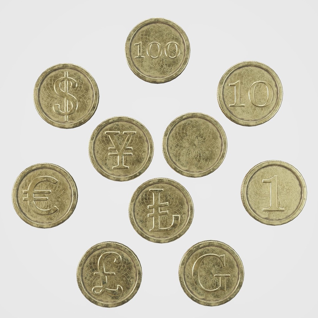 Old Gold Coin 3D Model – Low Poly PBR Asset with 10 Textures - View 12