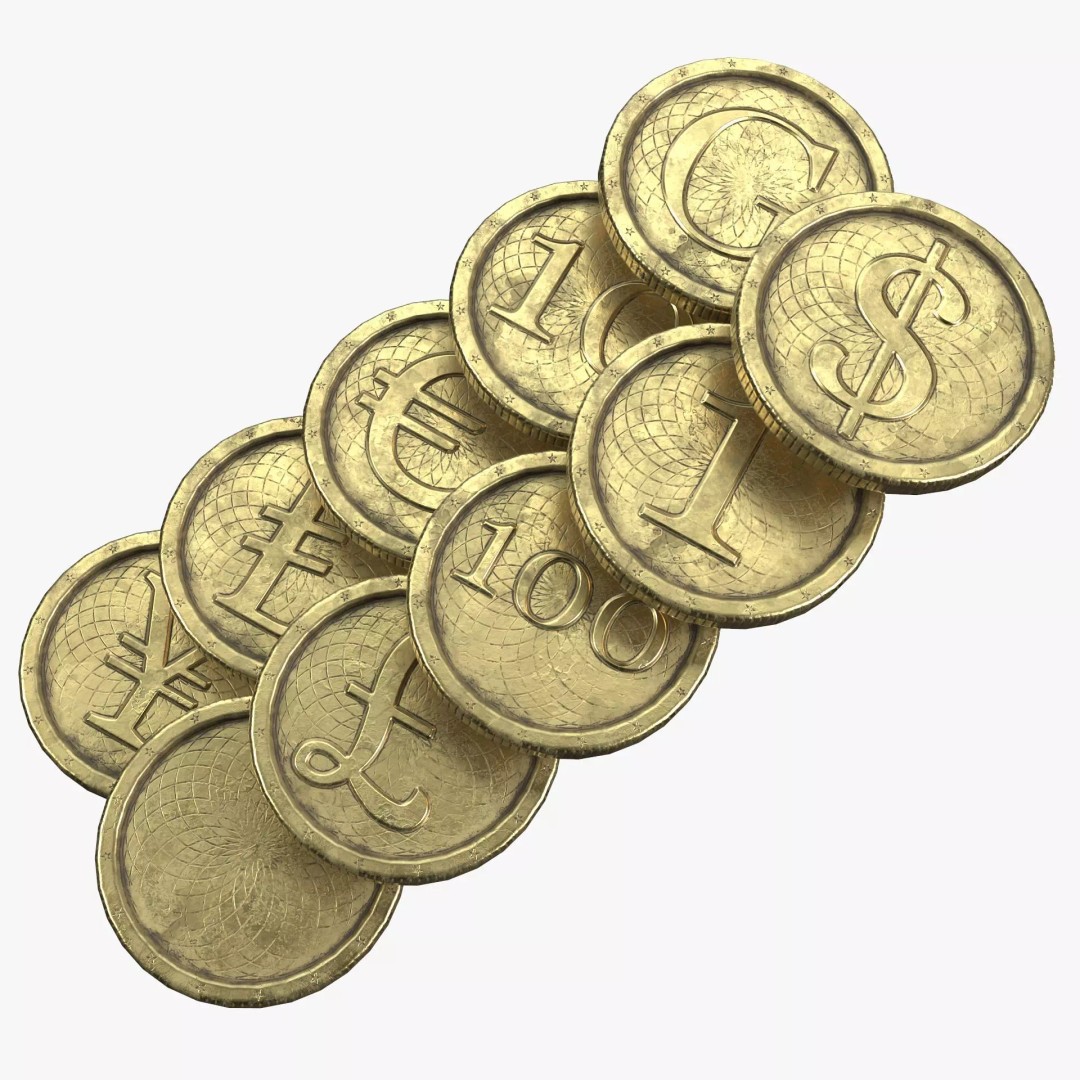Old Gold Coin 3D Model – Low Poly PBR Asset with 10 Textures - View 2
