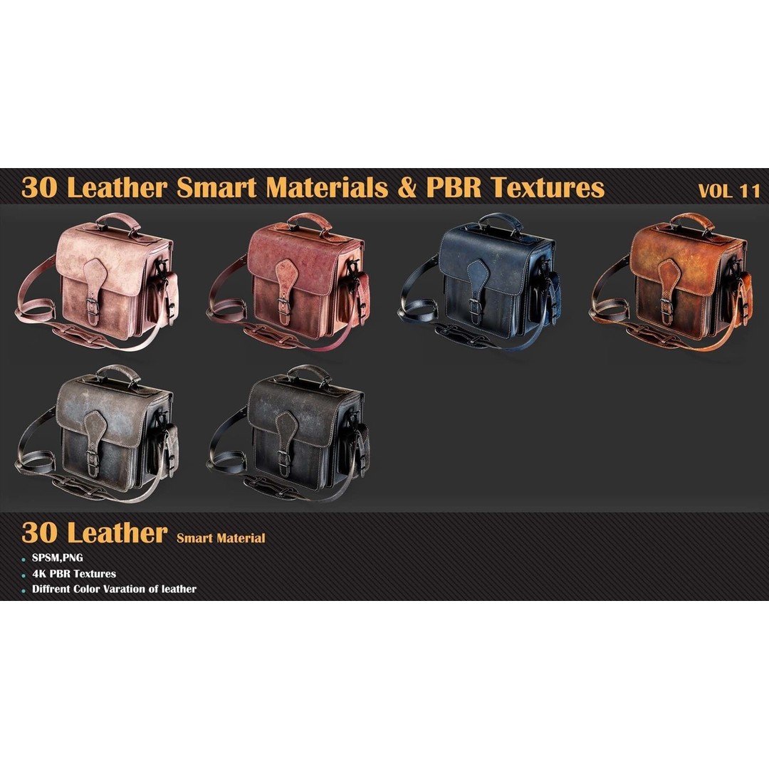 30 Leather Smart Materials 3D Model – PBR Textures for Substance Painter