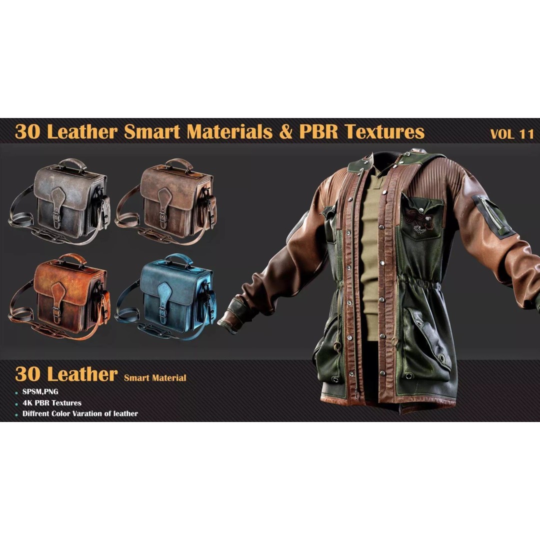 30 Leather Smart Materials 3D Model – PBR Textures for Substance Painter - View 2