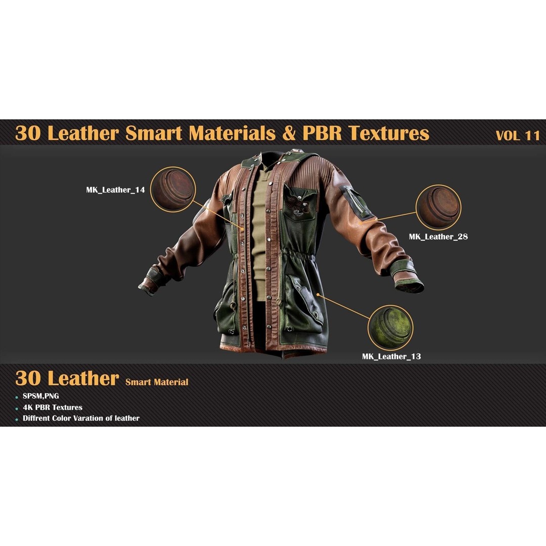 30 Leather Smart Materials 3D Model – PBR Textures for Substance Painter - View 3