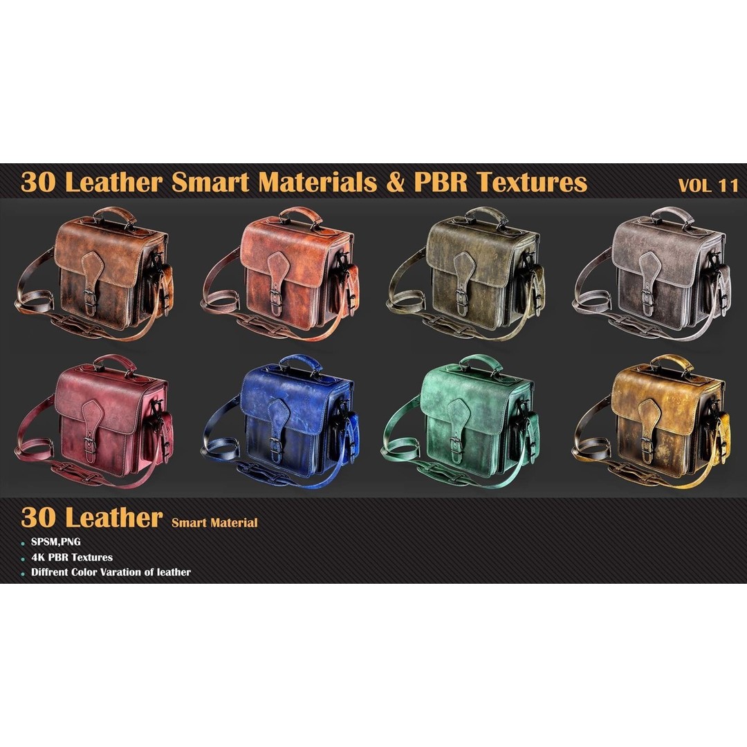 30 Leather Smart Materials 3D Model – PBR Textures for Substance Painter - View 4