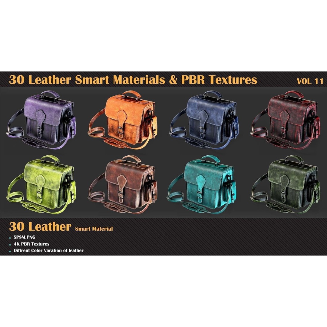 30 Leather Smart Materials 3D Model – PBR Textures for Substance Painter - View 5