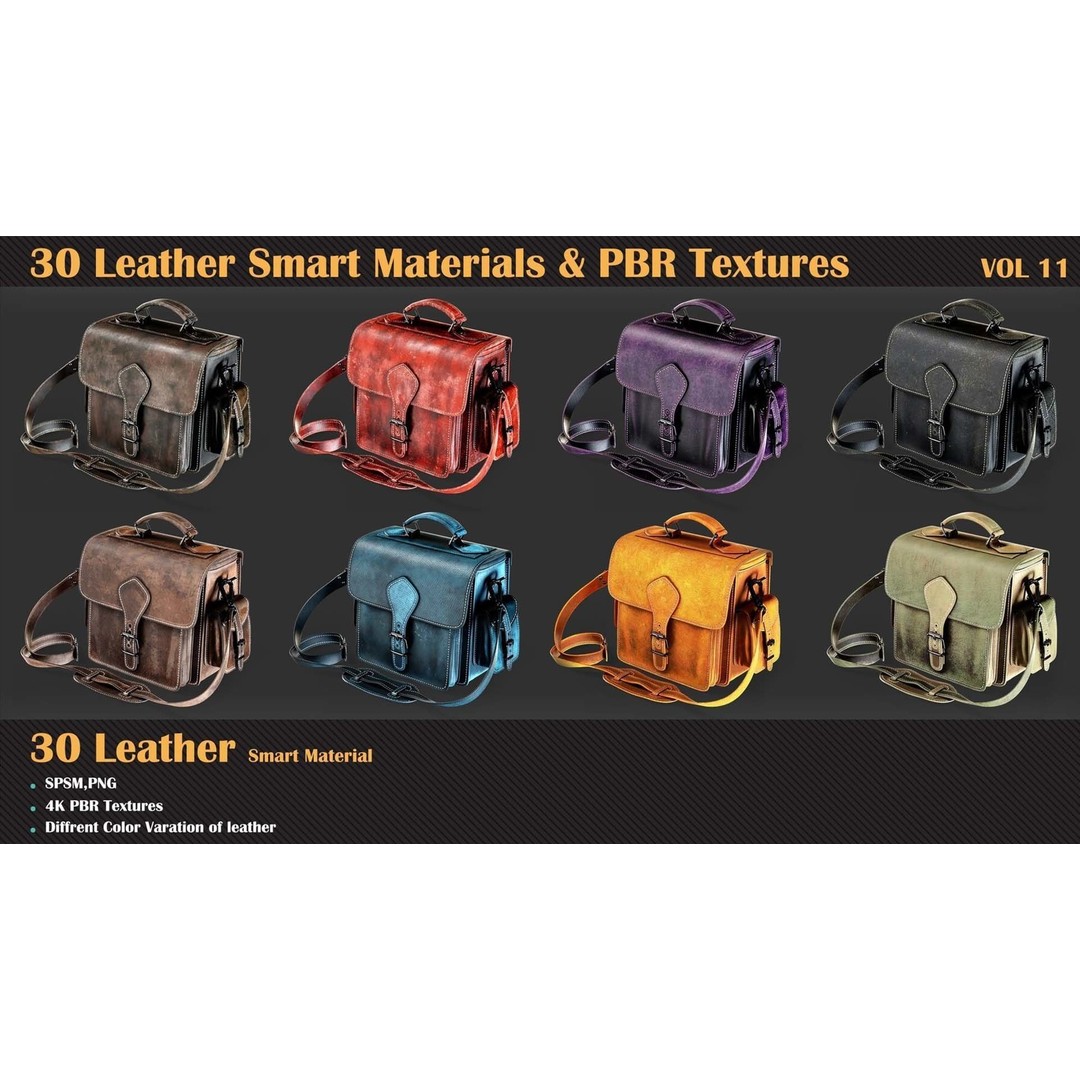 30 Leather Smart Materials 3D Model – PBR Textures for Substance Painter - View 6