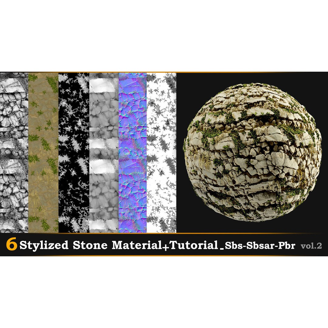 Stylized Stone Material 3D Model – PBR Textures, Sbsar & Tutorials - View 10