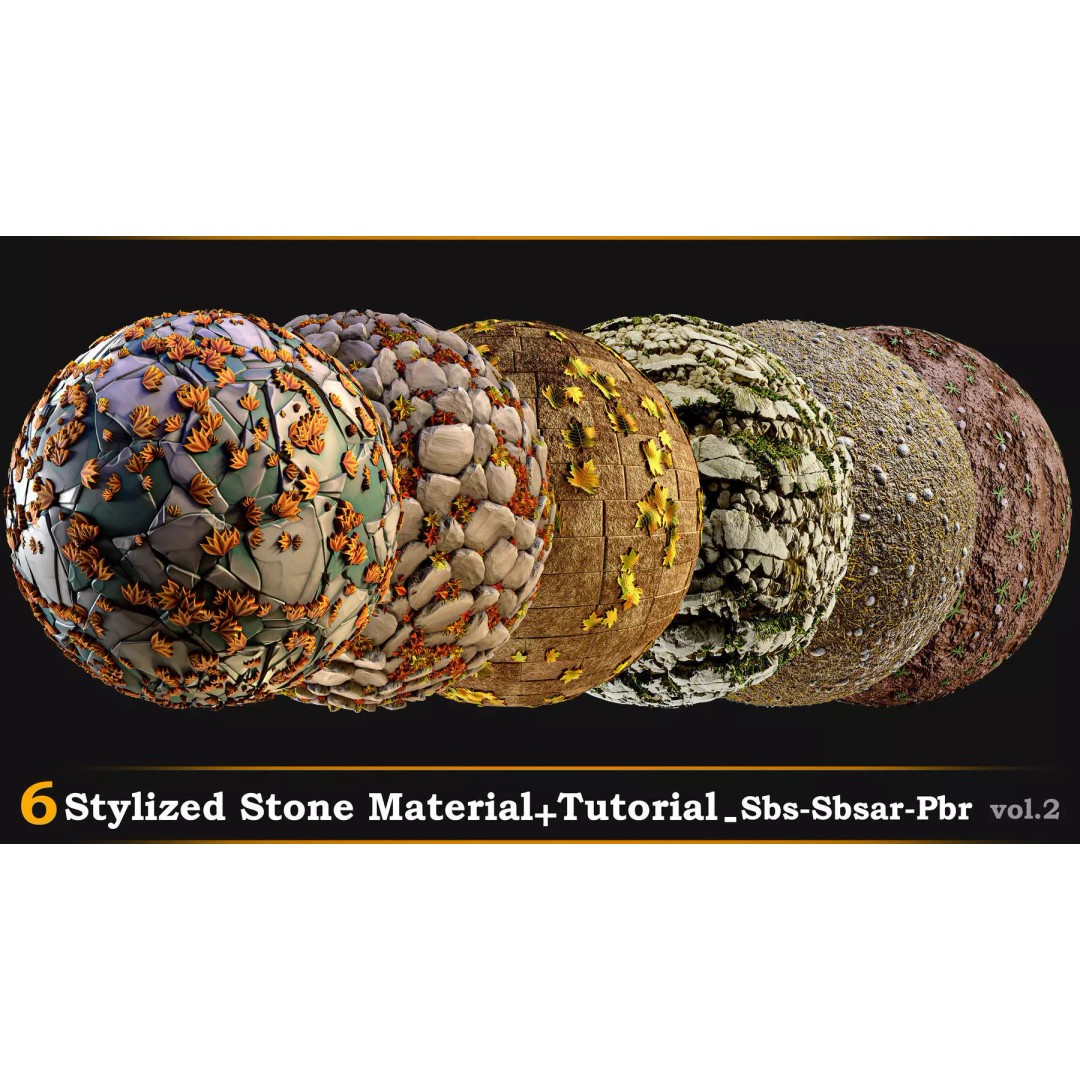 Stylized Stone Material 3D Model – PBR Textures, Sbsar & Tutorials - View 2