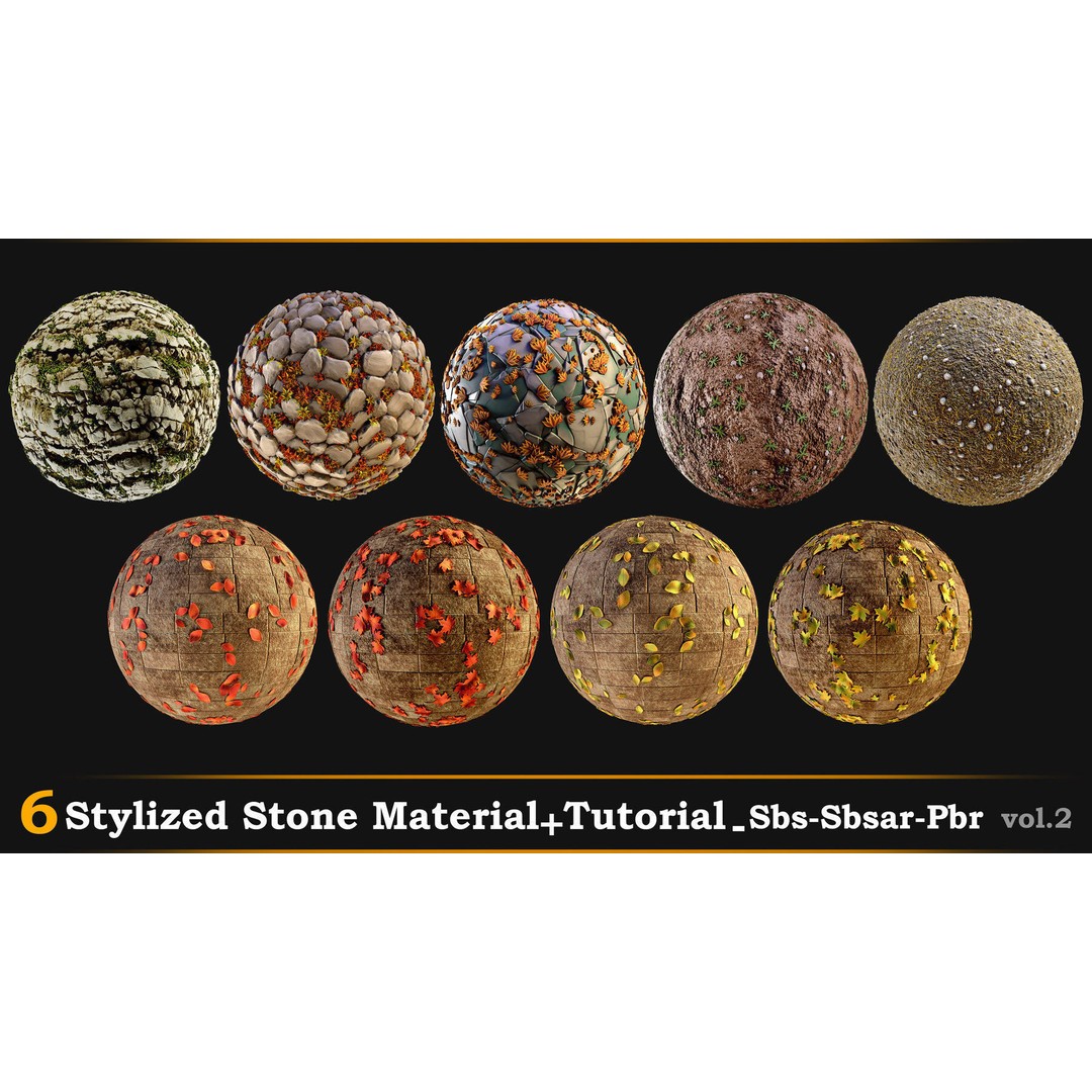 Stylized Stone Material 3D Model – PBR Textures, Sbsar & Tutorials - View 3