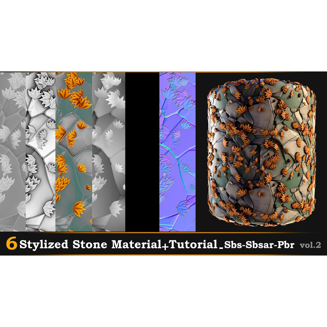 Stylized Stone Material 3D Model – PBR Textures, Sbsar & Tutorials - View 6