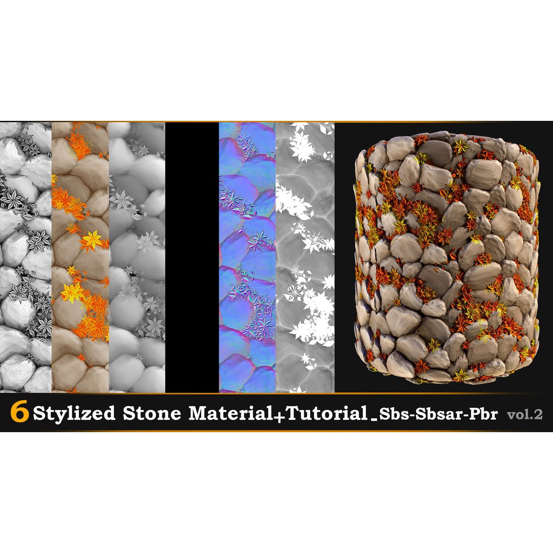 Stylized Stone Material 3D Model – PBR Textures, Sbsar & Tutorials - View 7