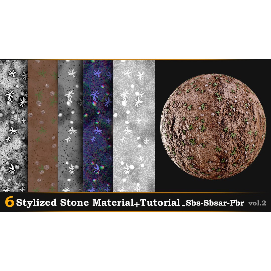 Stylized Stone Material 3D Model – PBR Textures, Sbsar & Tutorials - View 8