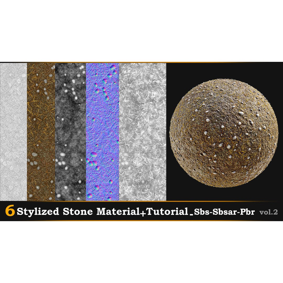 Stylized Stone Material 3D Model – PBR Textures, Sbsar & Tutorials - View 9