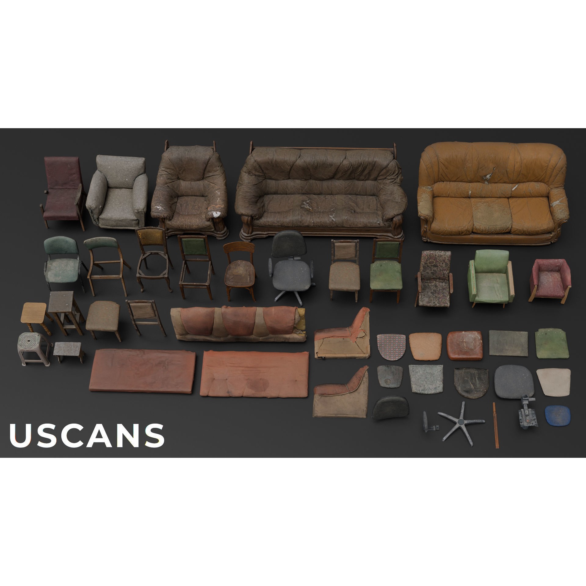 USCANS ChairsAndCouches - Low-Poly Game-Ready 3D Model