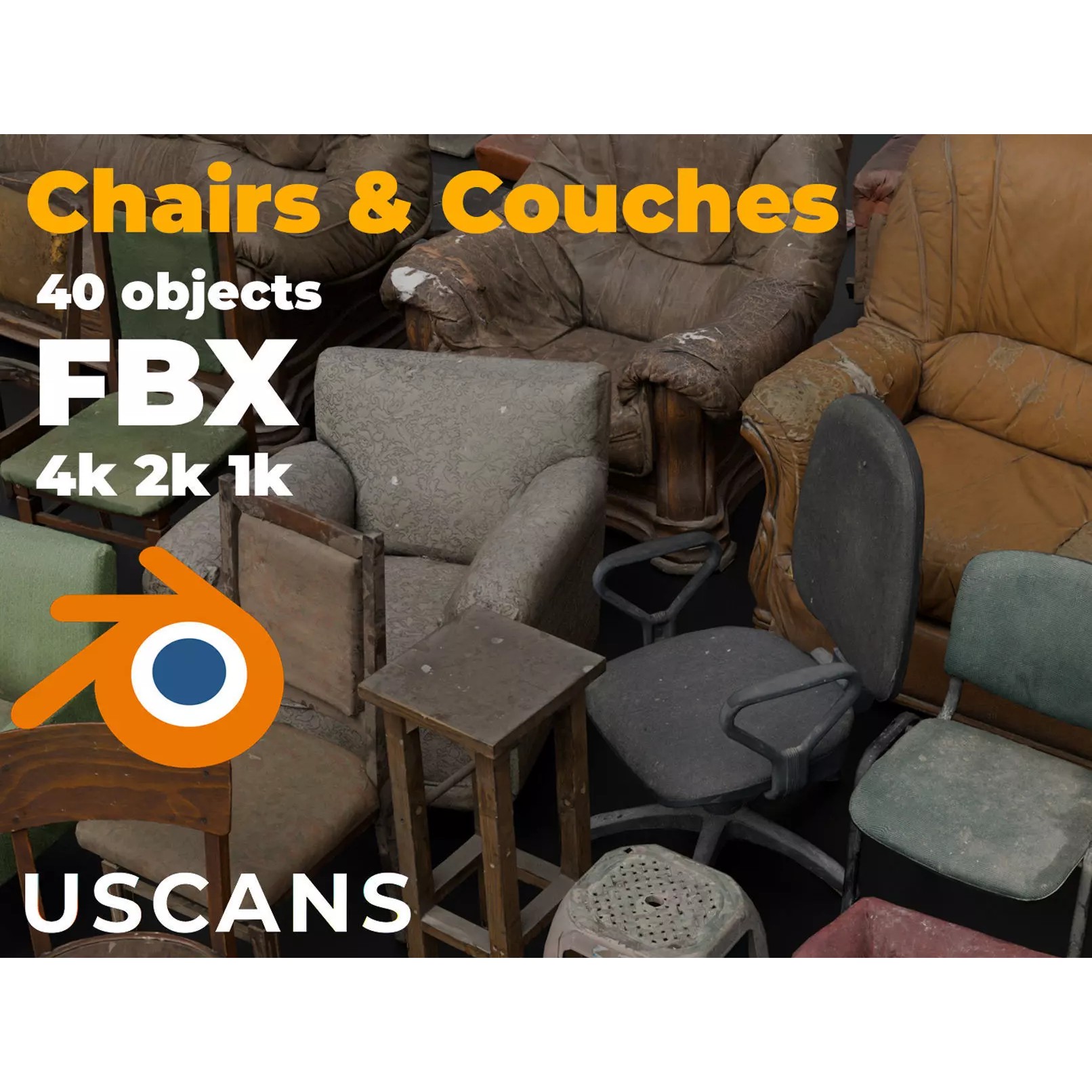USCANS ChairsAndCouches - Low-Poly Game-Ready 3D Model - View 2