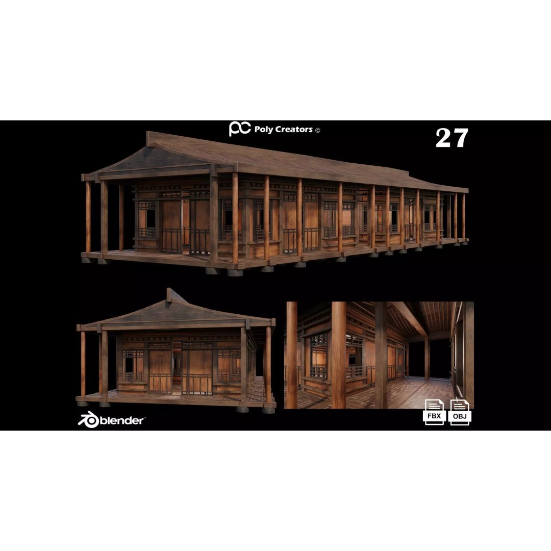 Medieval Houses 3D Model – Low Poly Game Ready with 4K Textures, FBX - View 2