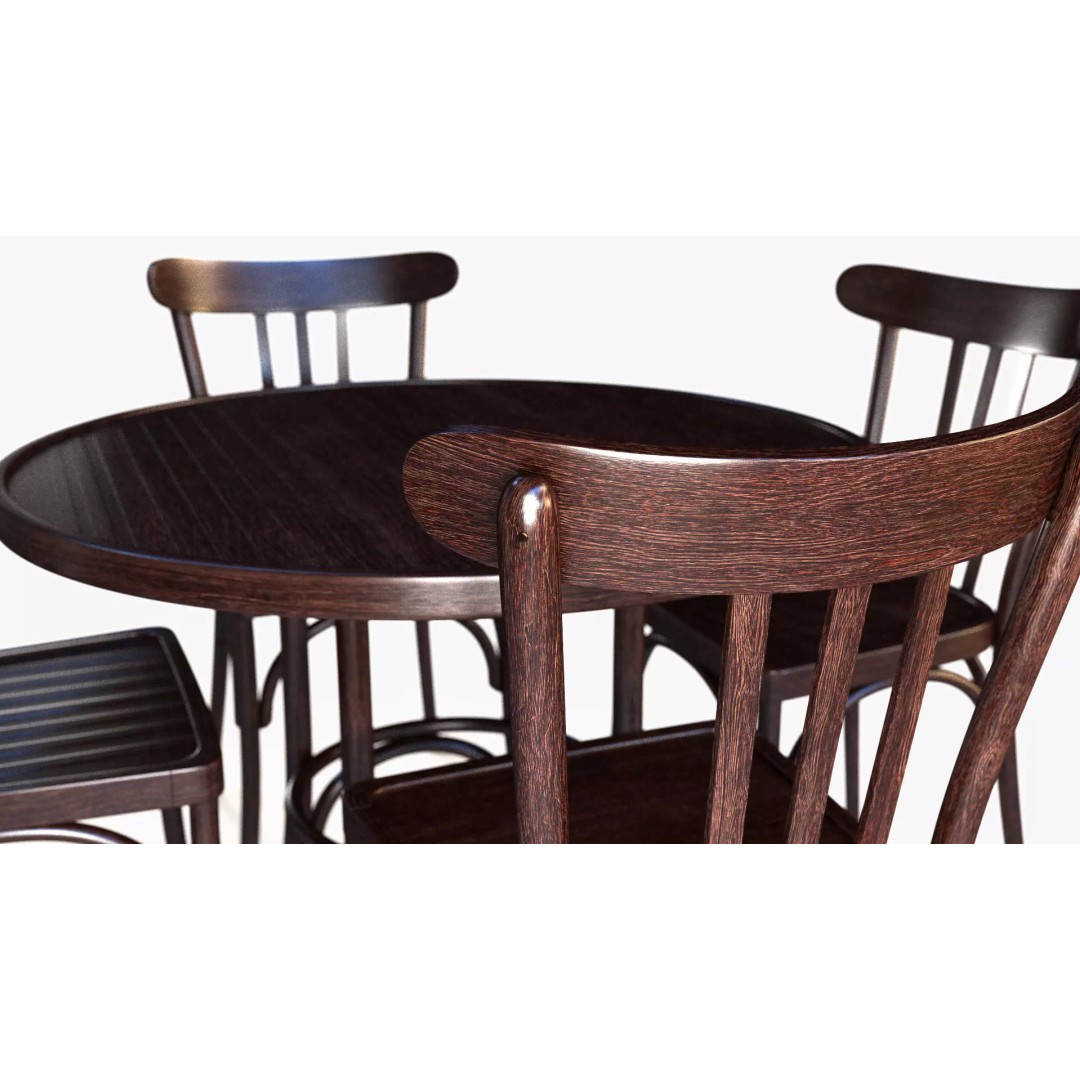 French Table and Chair 3D Model – Low Poly PBR Asset, FBX, OBJ - View 7