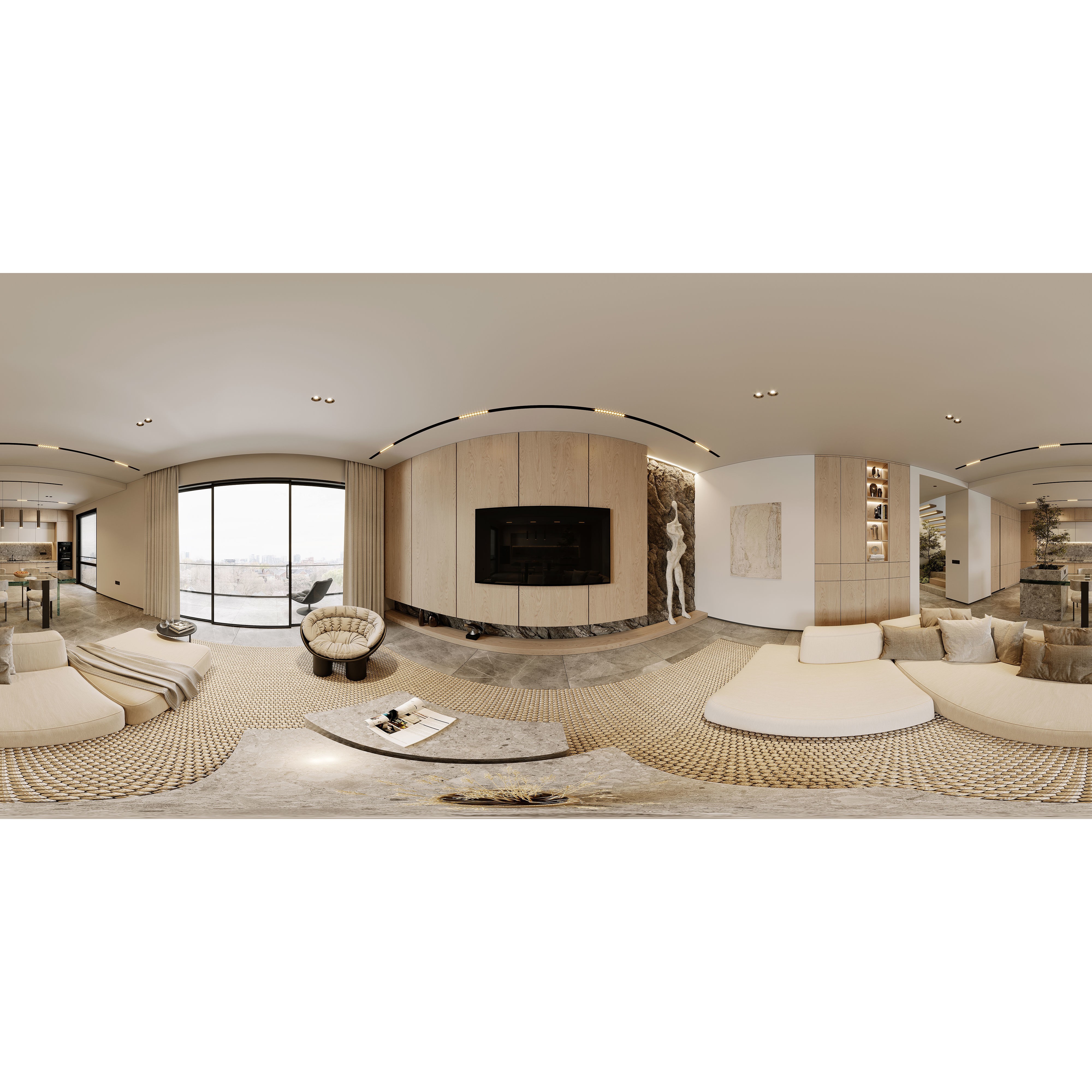 AR-22045 Case Study - Living Room-Kitchen-Hallway 3D Model - View 16