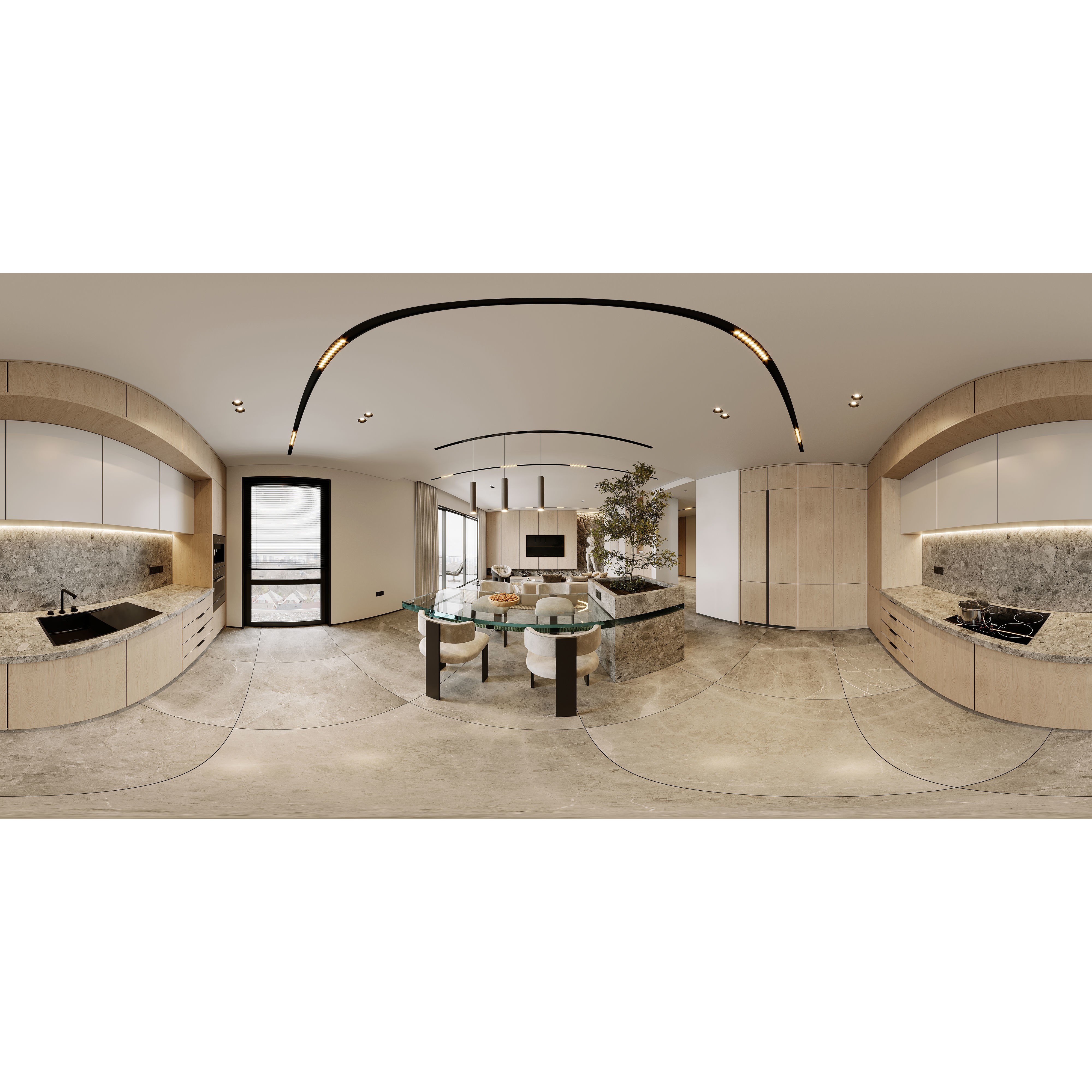 AR-22045 Case Study - Living Room-Kitchen-Hallway 3D Model - View 17