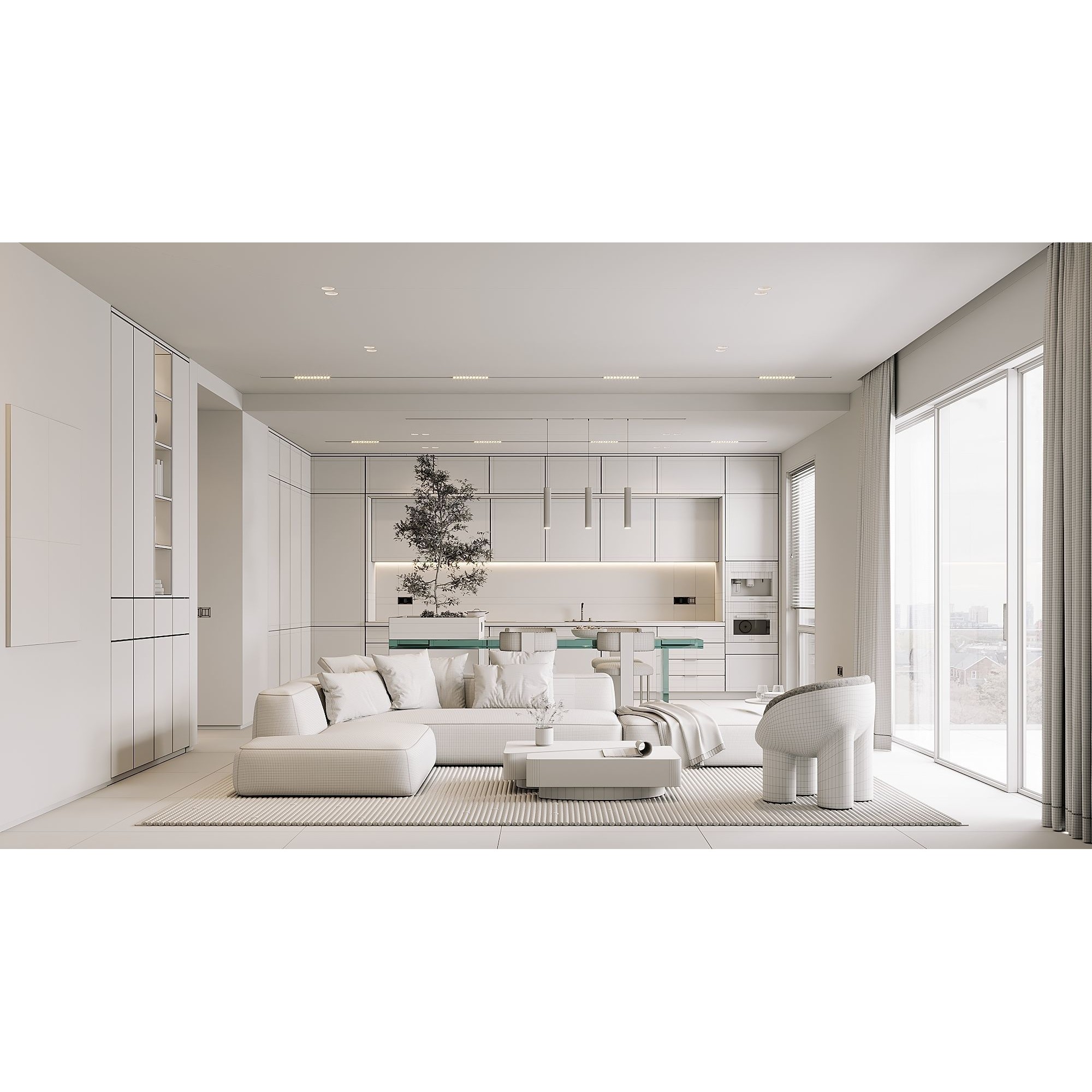 AR-22045 Case Study - Living Room-Kitchen-Hallway 3D Model - View 19