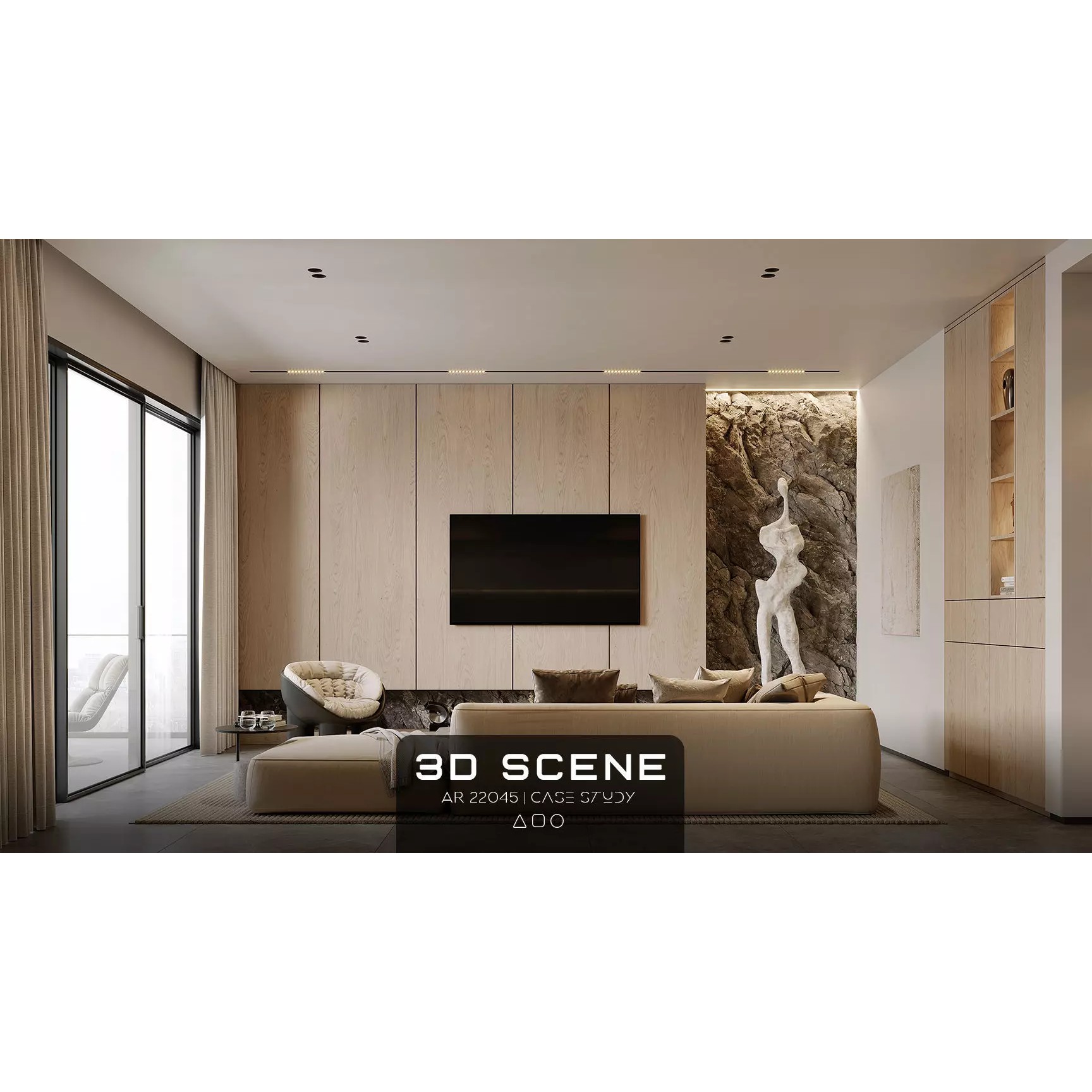 AR-22045 Case Study - Living Room-Kitchen-Hallway 3D Model - View 2