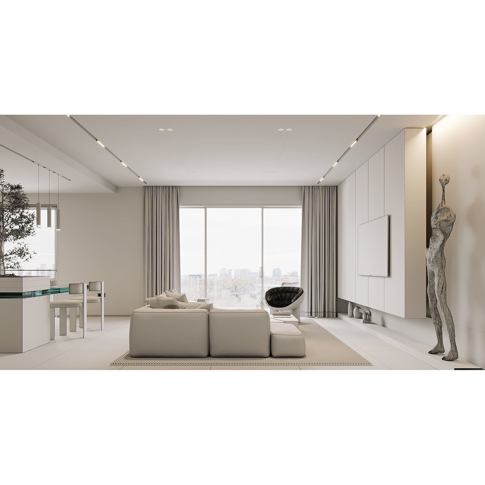 AR-22045 Case Study - Living Room-Kitchen-Hallway 3D Model - View 22