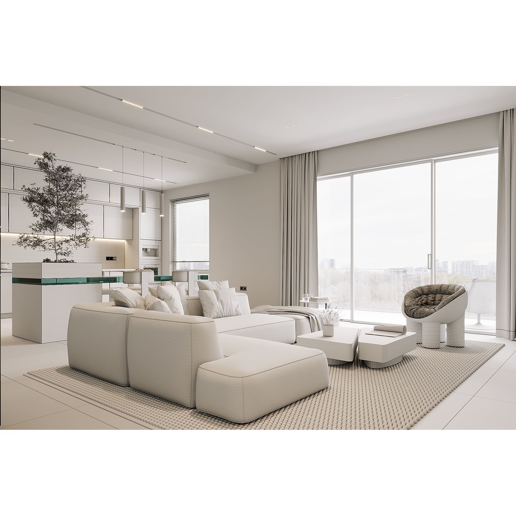 AR-22045 Case Study - Living Room-Kitchen-Hallway 3D Model - View 23