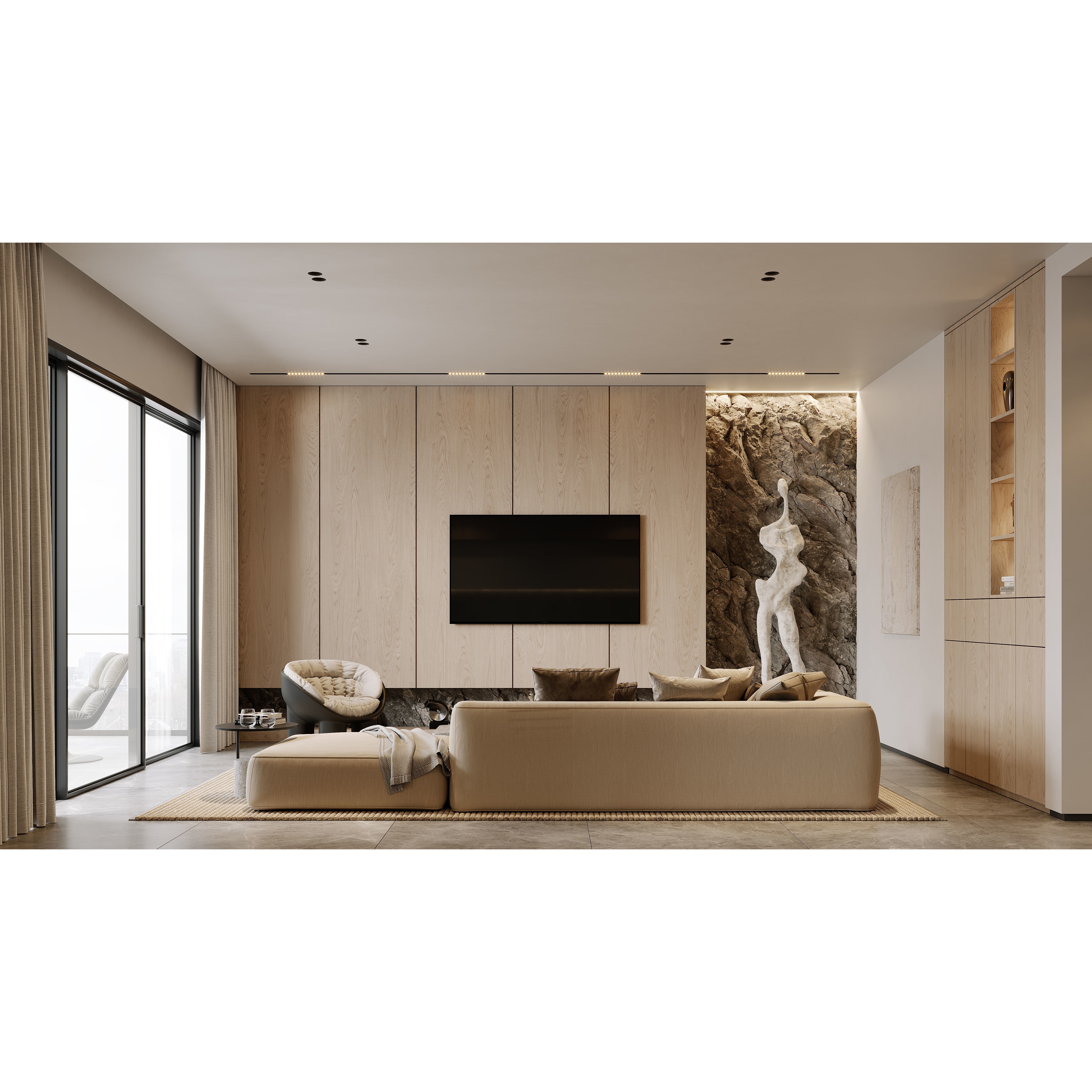 AR-22045 Case Study - Living Room-Kitchen-Hallway 3D Model - View 3