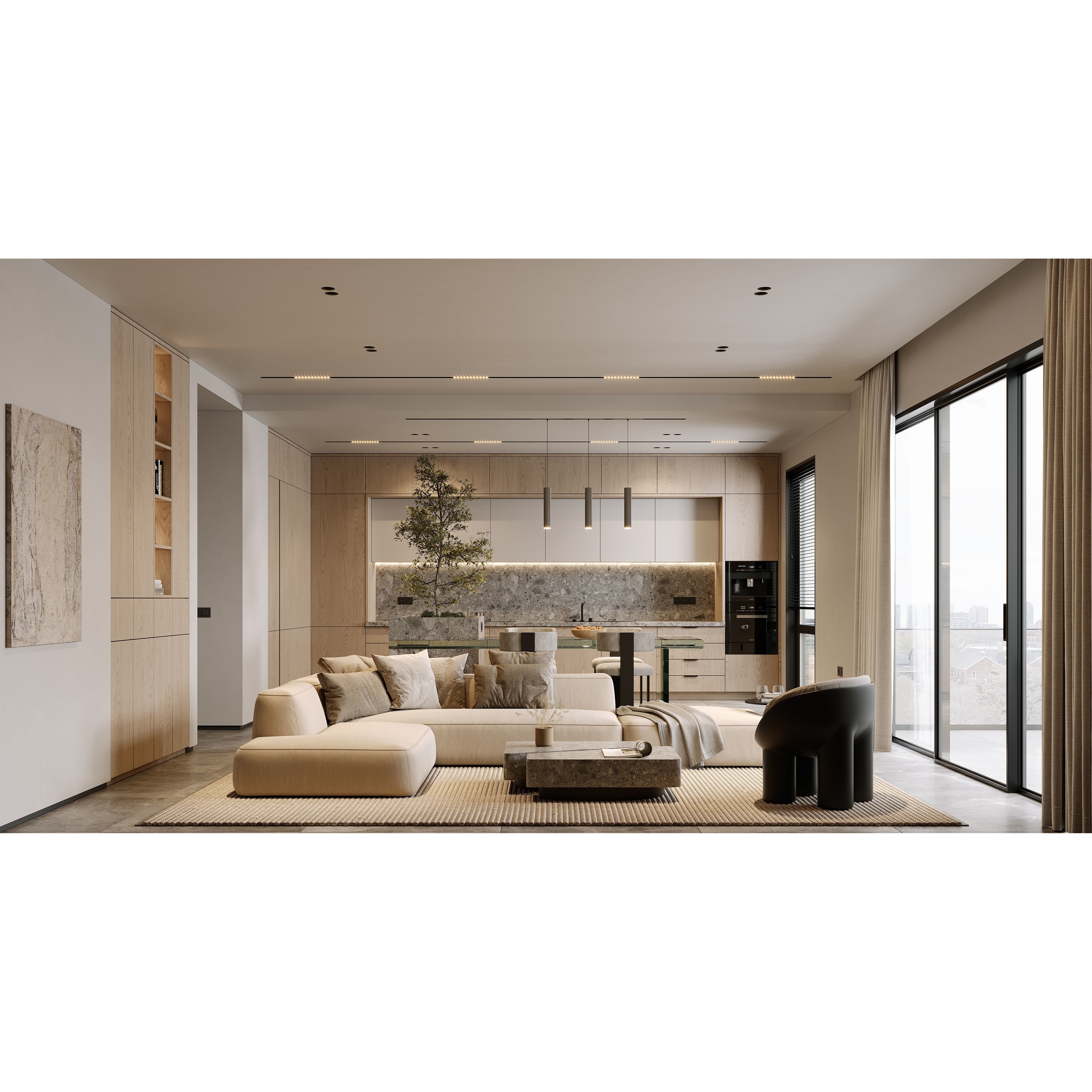 AR-22045 Case Study - Living Room-Kitchen-Hallway 3D Model - View 4