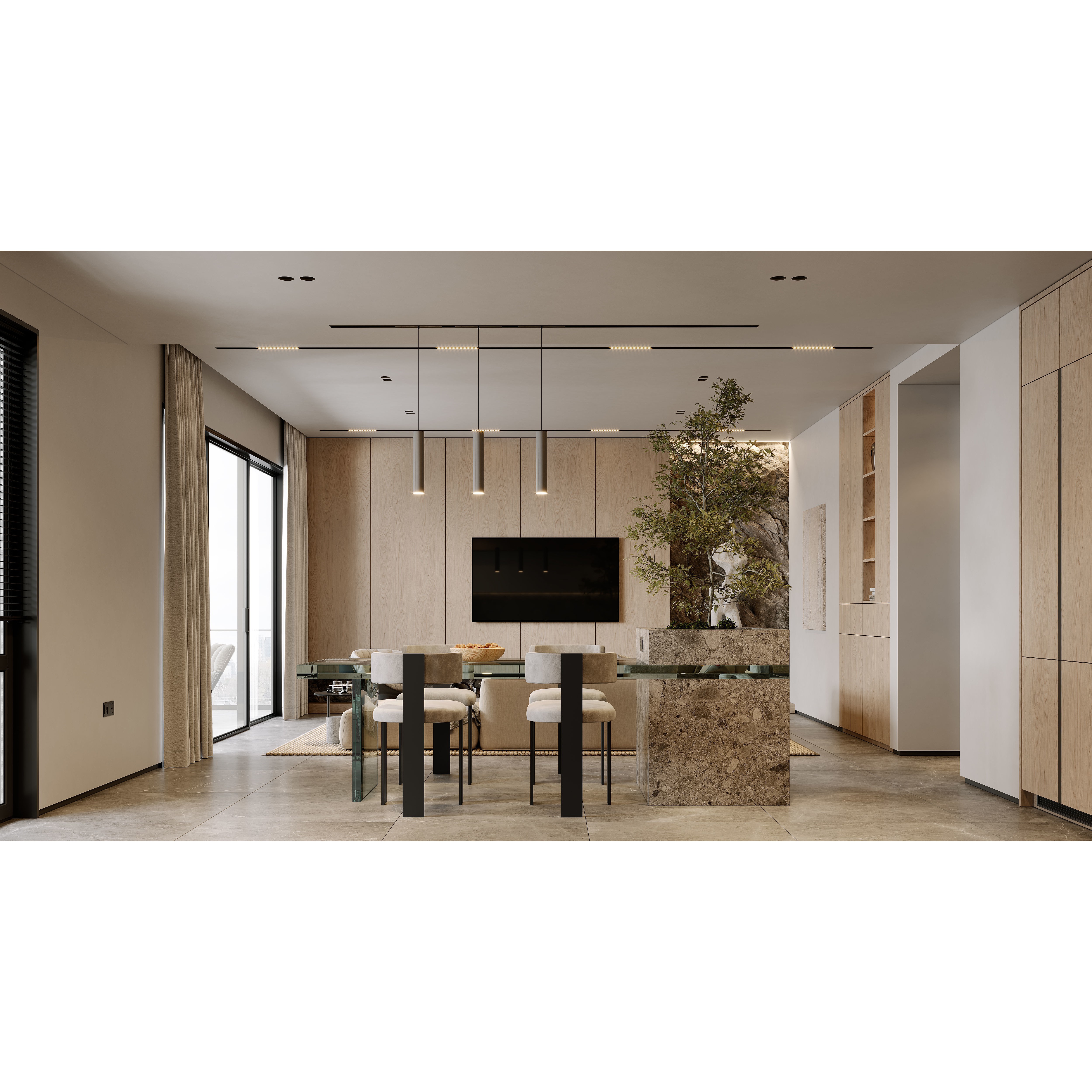 AR-22045 Case Study - Living Room-Kitchen-Hallway 3D Model - View 6