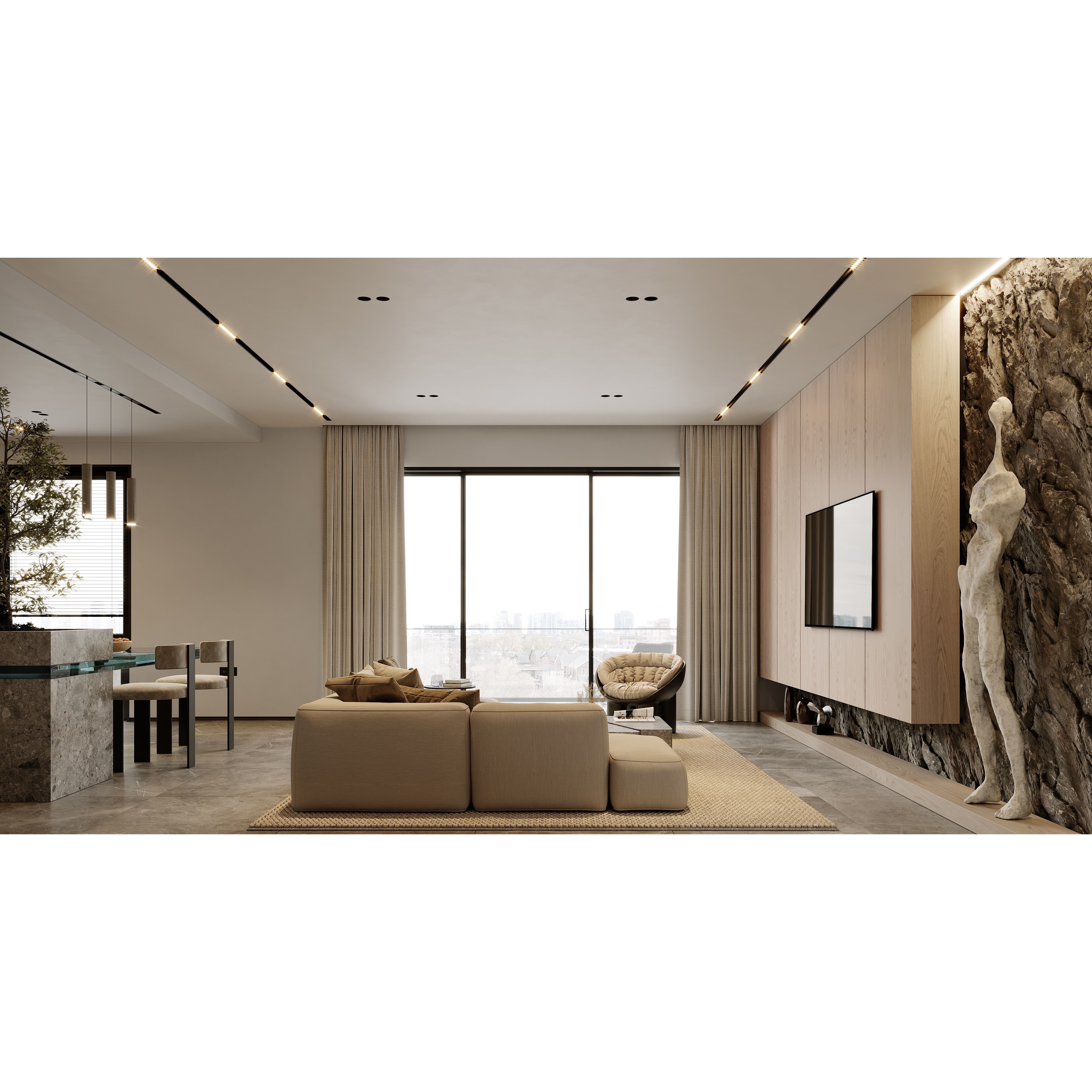 AR-22045 Case Study - Living Room-Kitchen-Hallway 3D Model - View 7