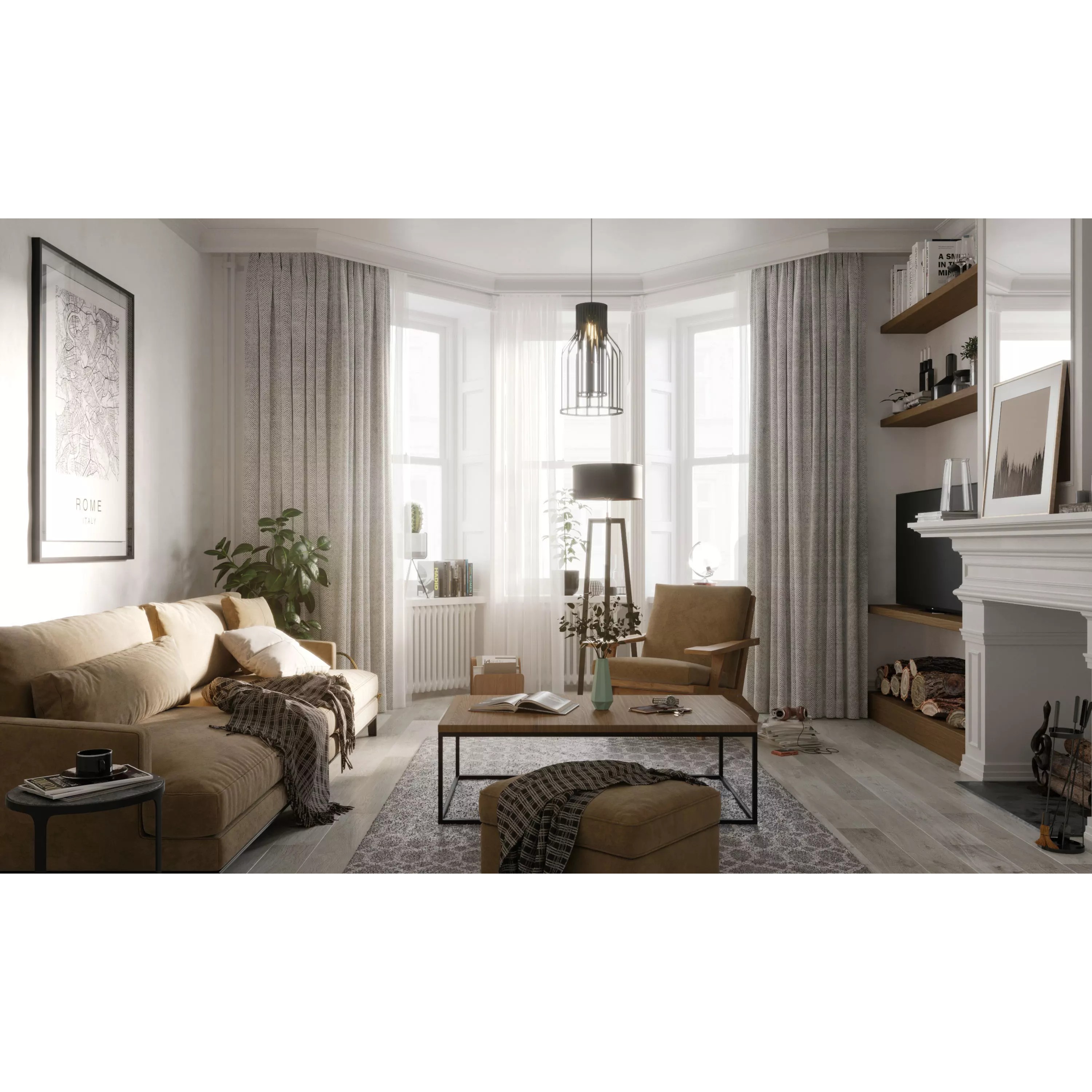 Chimney Room - Cozy Living Room Interior Scene 3D Model - View 2