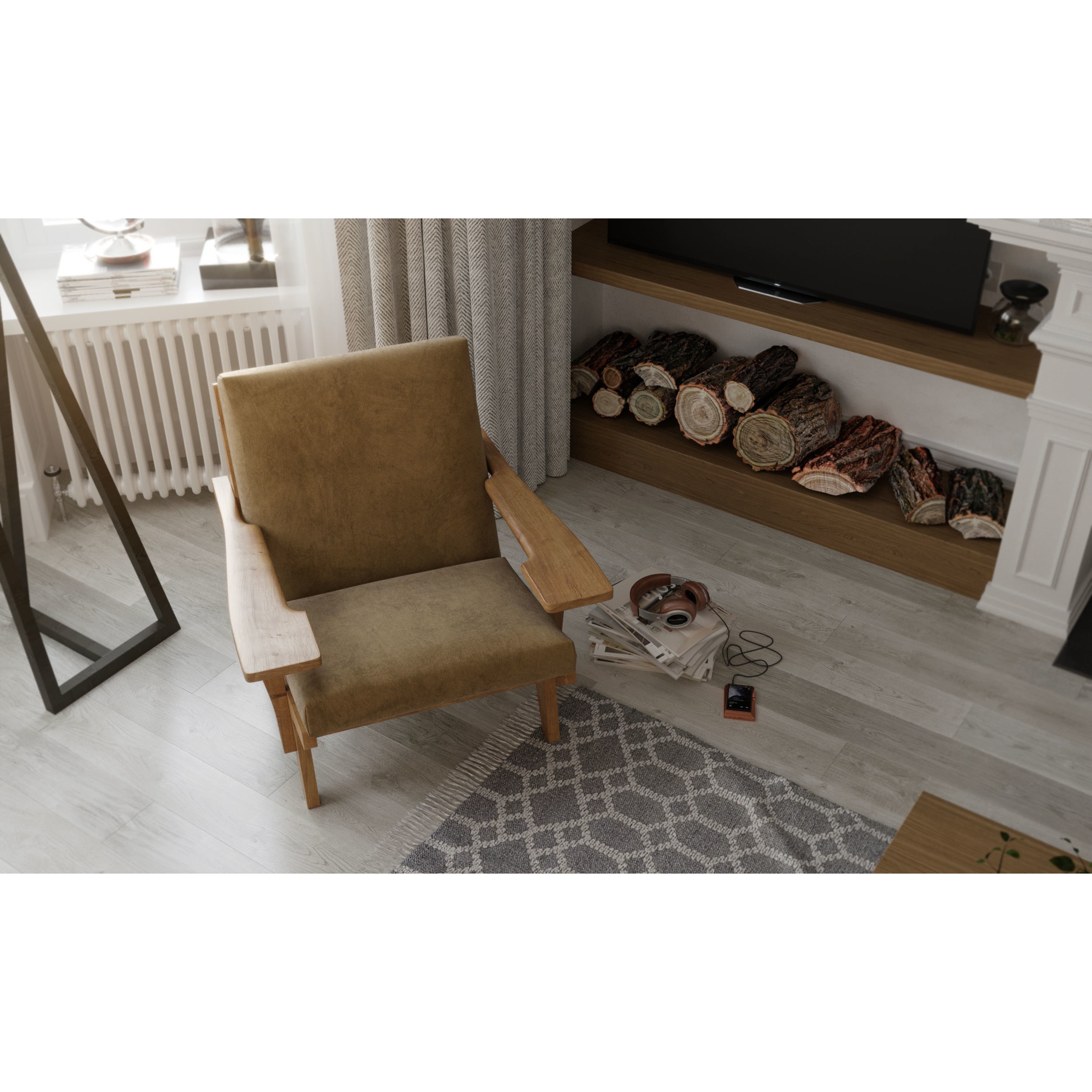 Chimney Room - Cozy Living Room Interior Scene 3D Model - View 4