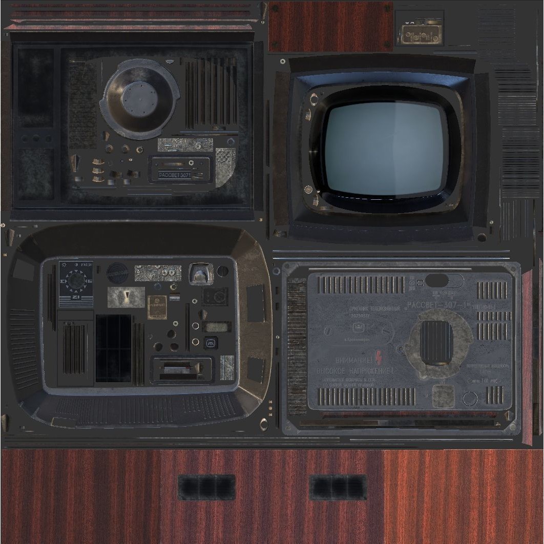 Rassvet 307-1 Vintage TV 3D Model – Retro Electronics, PBR Textures