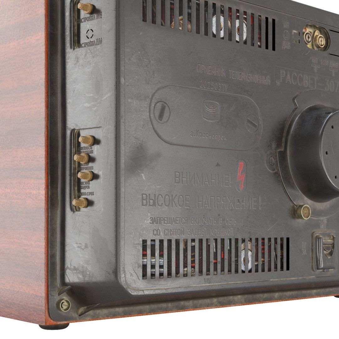 Rassvet 307-1 Vintage TV 3D Model – Retro Electronics, PBR Textures - View 15