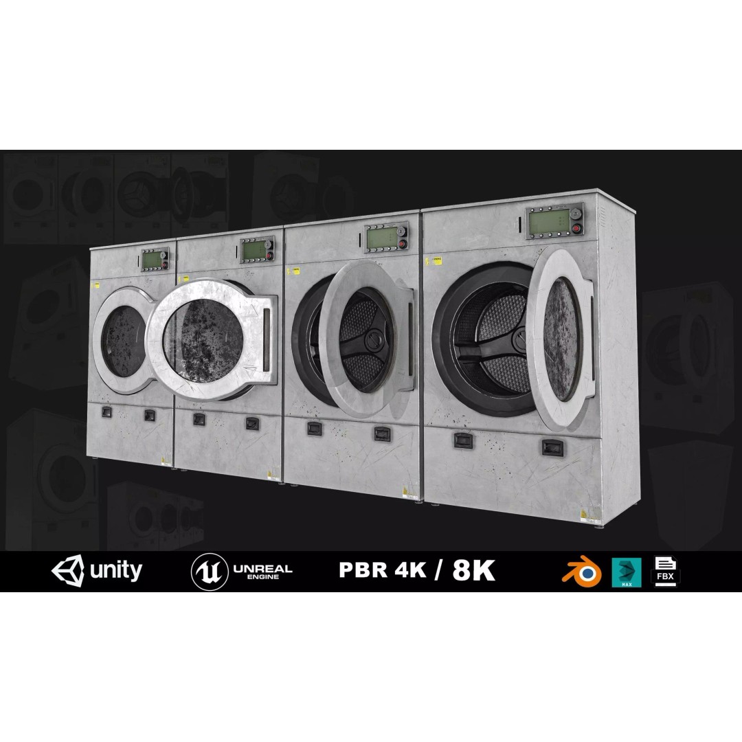 Laundry Washing Machine 3D Model – Low Poly PBR Game Asset, FBX - View 2