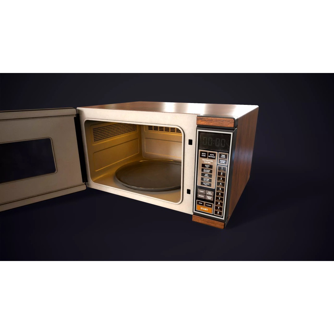 Vintage Microwave 3D Model – Low Poly Retro Kitchen Appliance, FBX - View 3