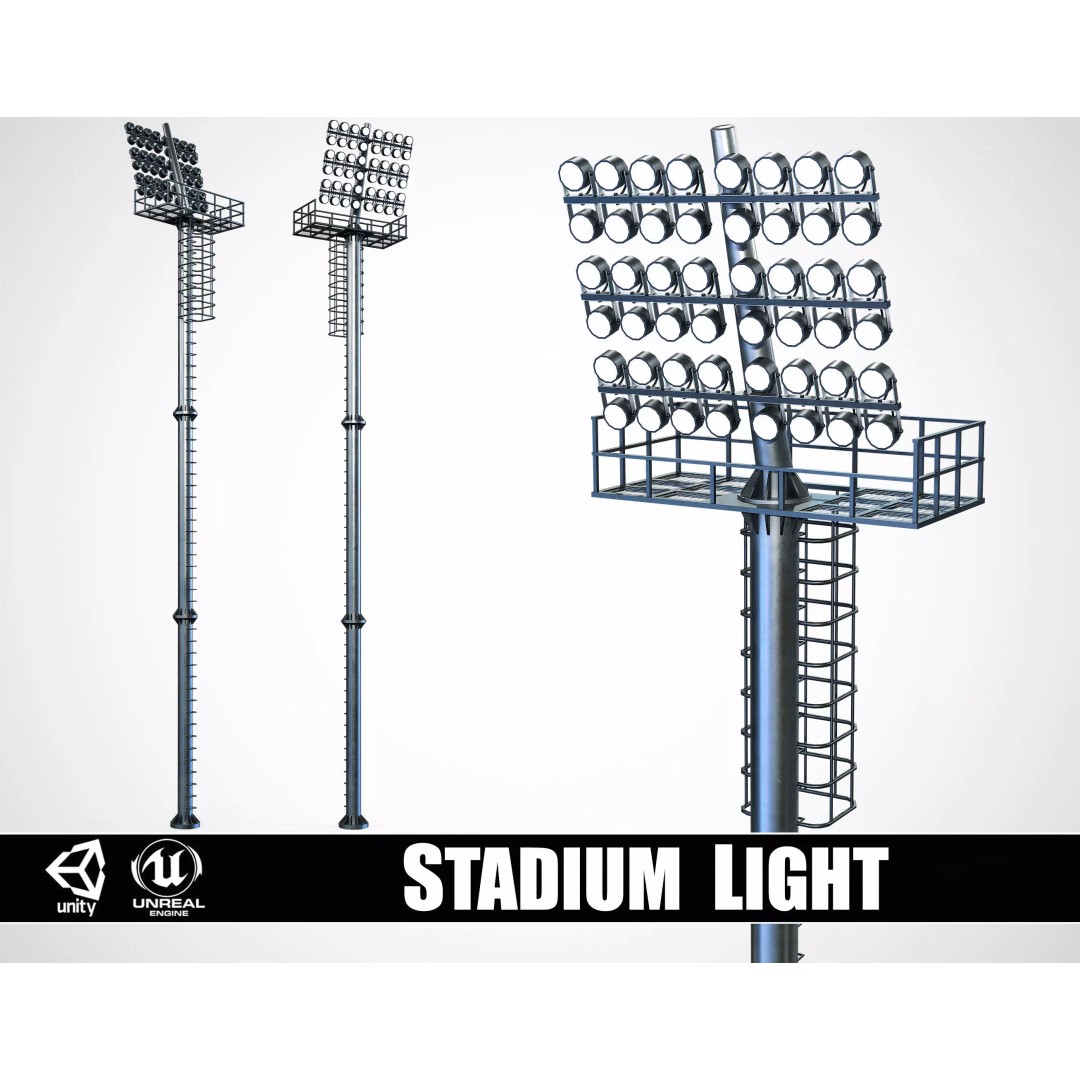 Stadium Light Tower 3D Model – Low Poly PBR Asset, FBX, OBJ - View 2