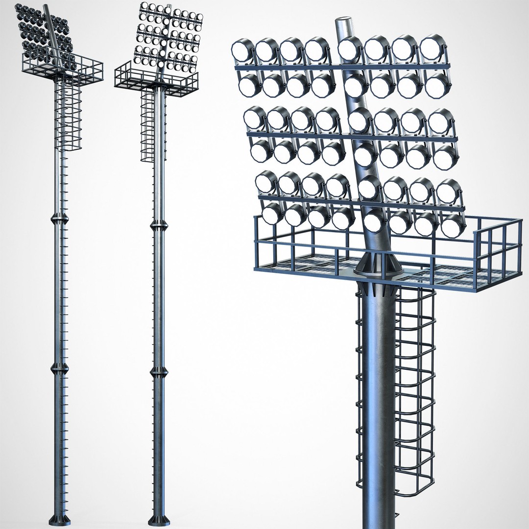 Stadium Light Tower 3D Model – Low Poly PBR Asset, FBX, OBJ - View 3