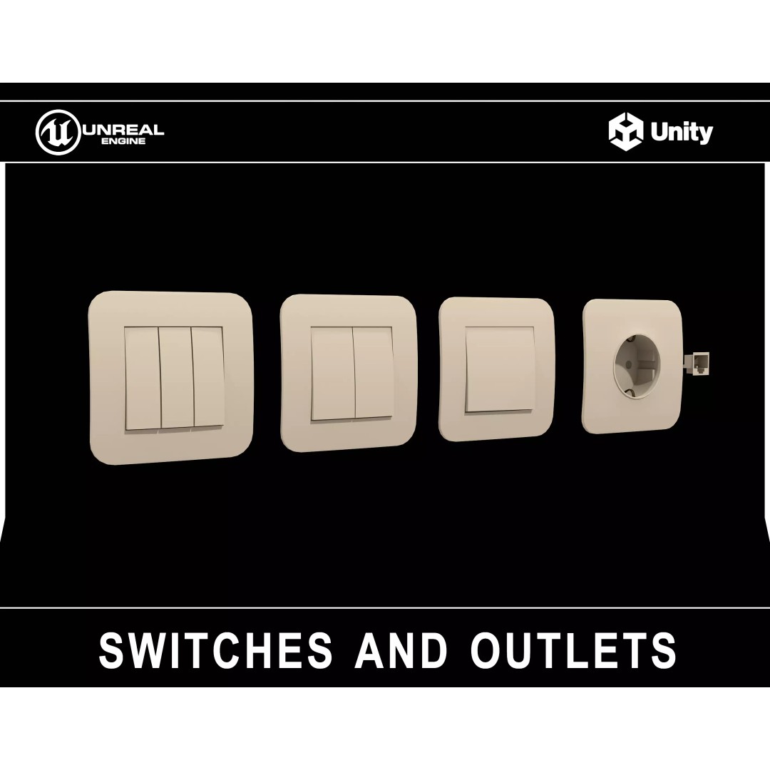 Switches and Outlets 3D Model – Low Poly Game Asset, FBX, OBJ - View 2