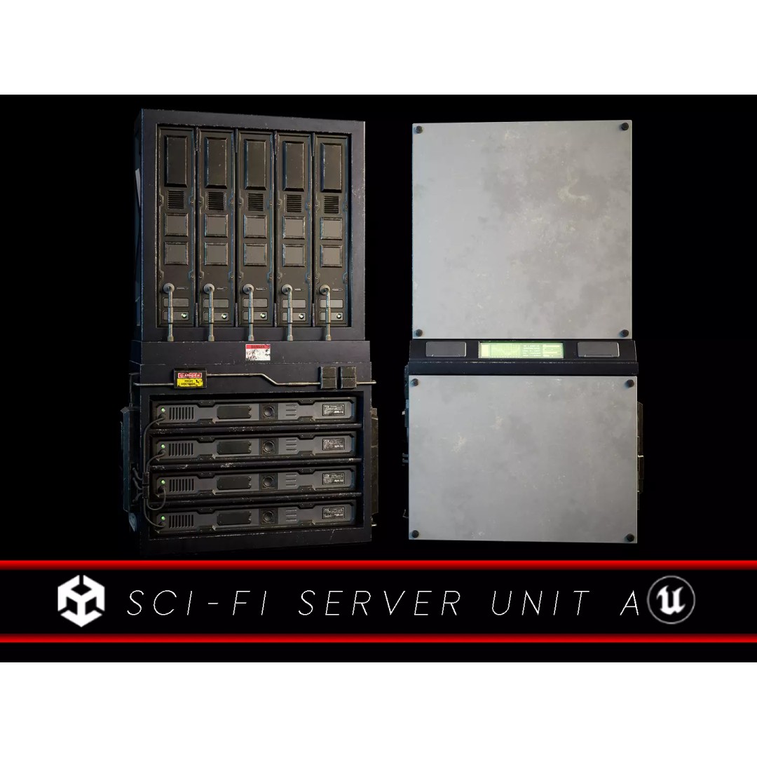Sci-Fi Server Unit A 3D Model – Low-Poly PBR Game Asset, FBX/OBJ - View 2