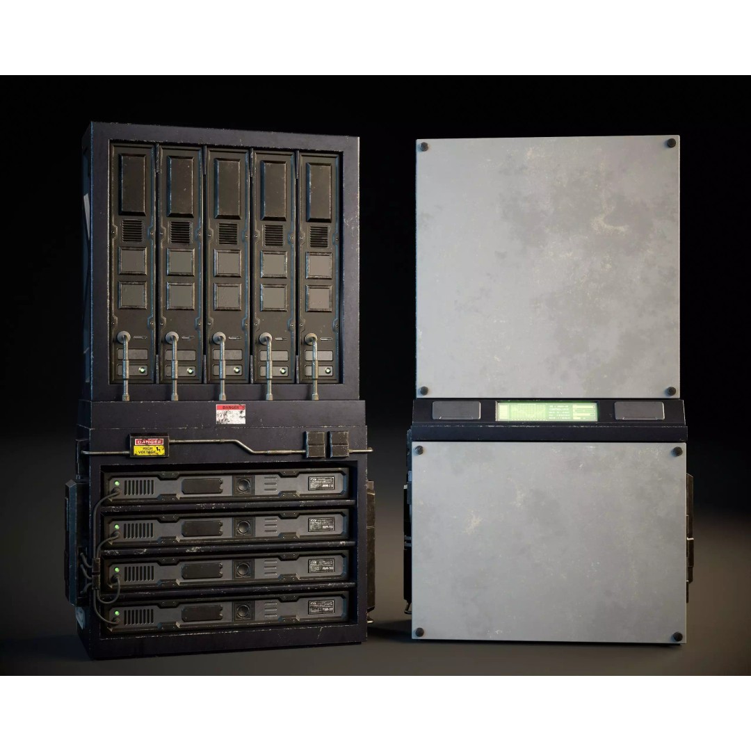 Sci-Fi Server Unit A 3D Model – Low-Poly PBR Game Asset, FBX/OBJ - View 3