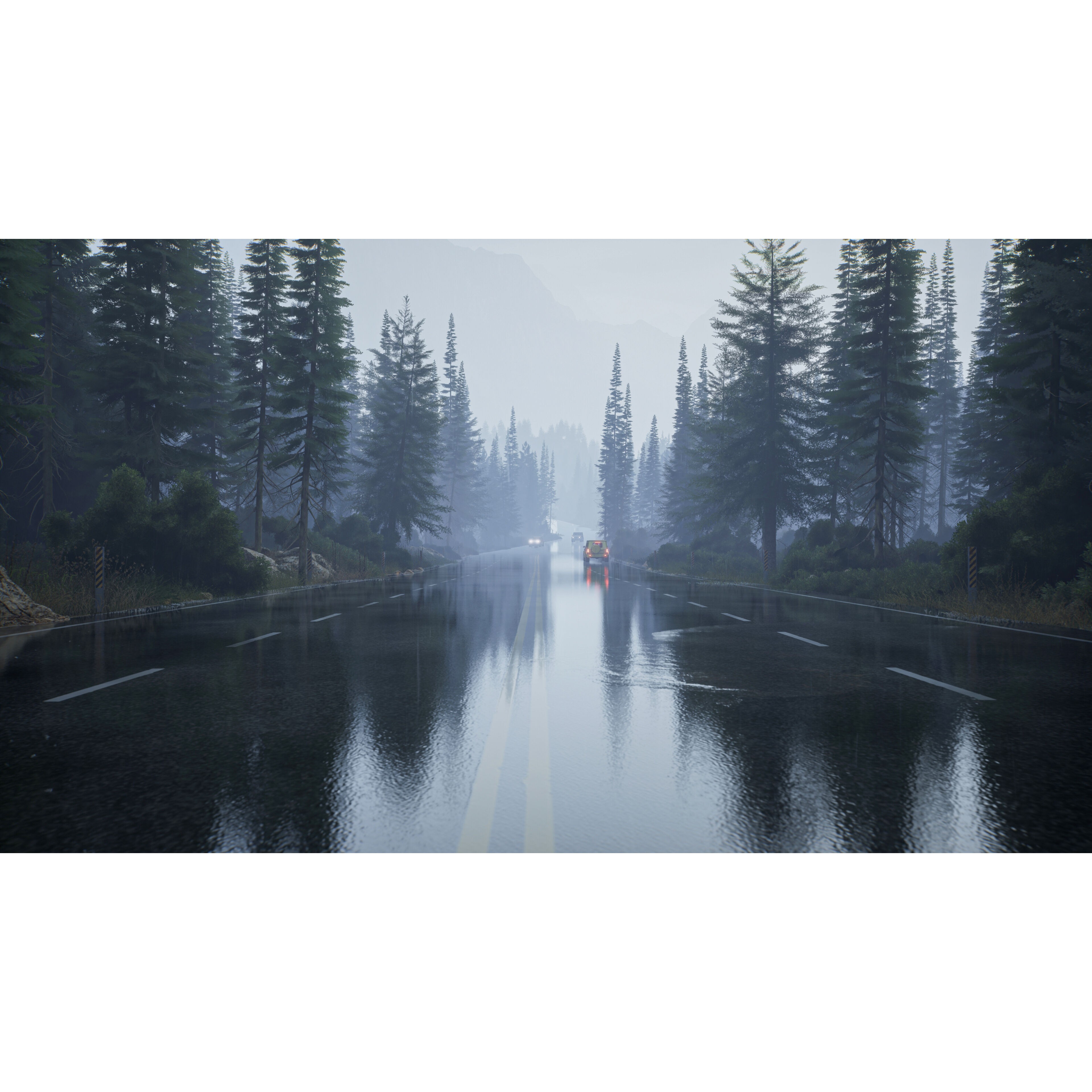 Rainy Day Highway - Low-Poly Game-Ready 3D Model
