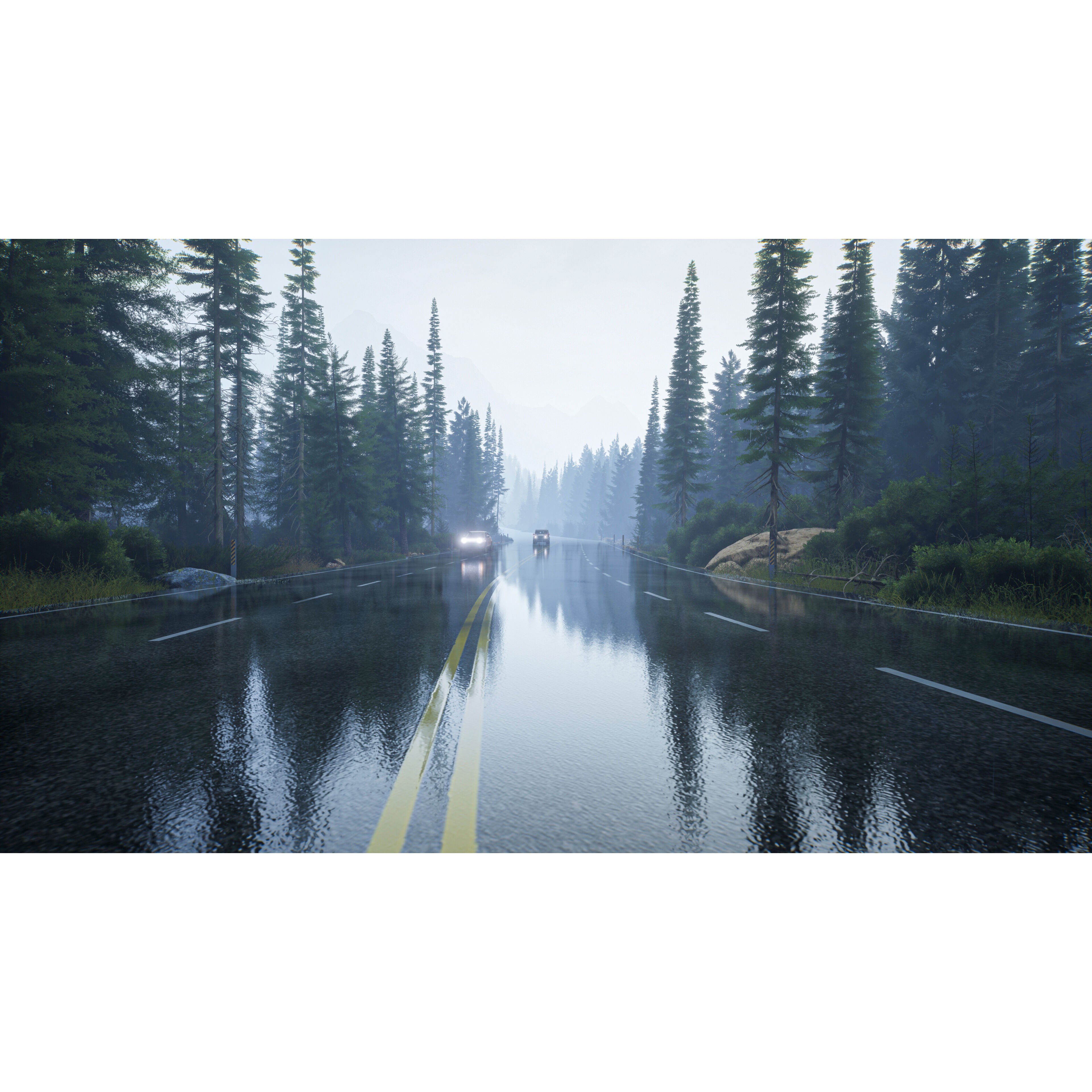 Rainy Day Highway - Low-Poly Game-Ready 3D Model - View 3