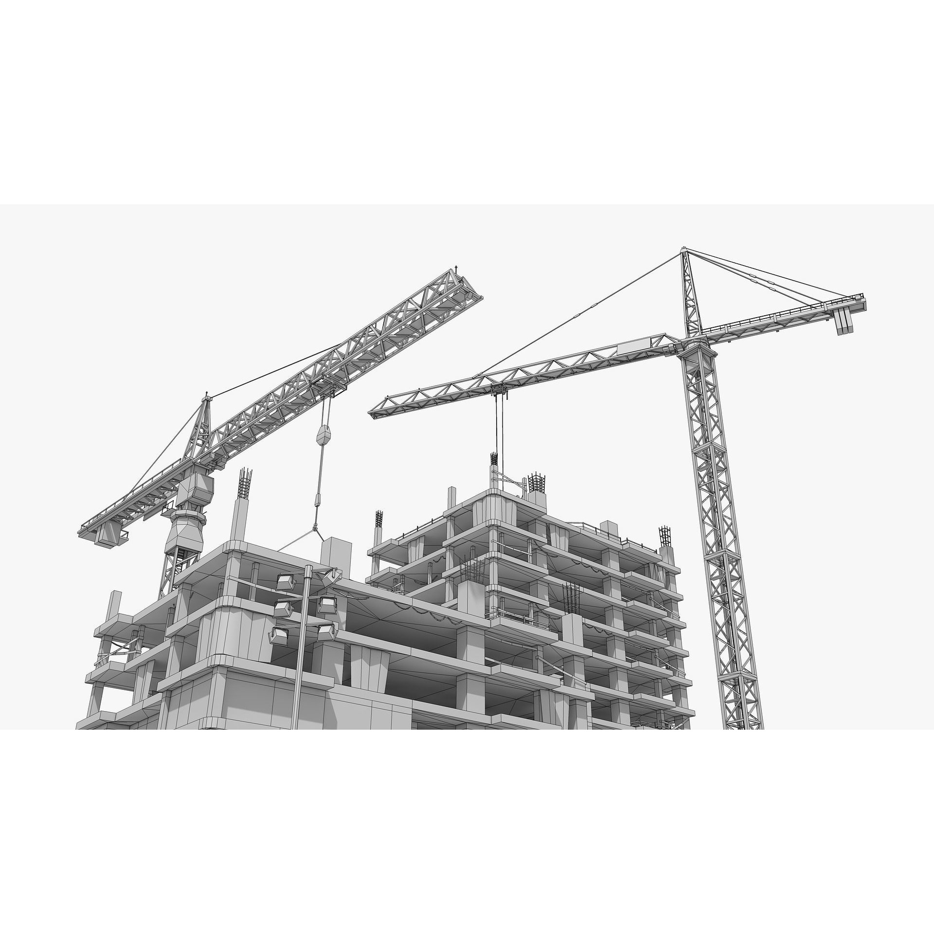 Two Tower Building Under Construction - Low-Poly Game-Ready 3D Model