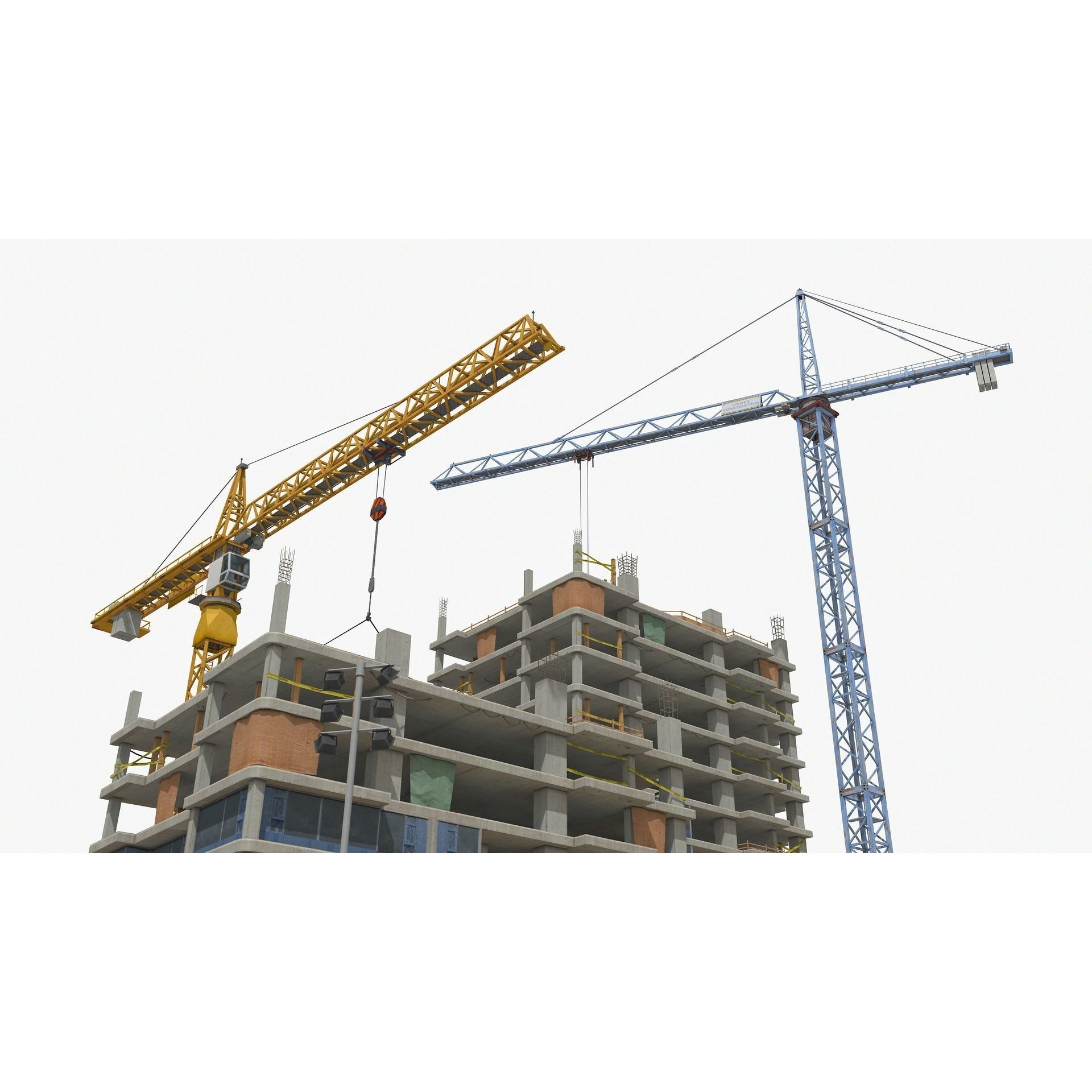Two Tower Building Under Construction - Low-Poly Game-Ready 3D Model - View 11