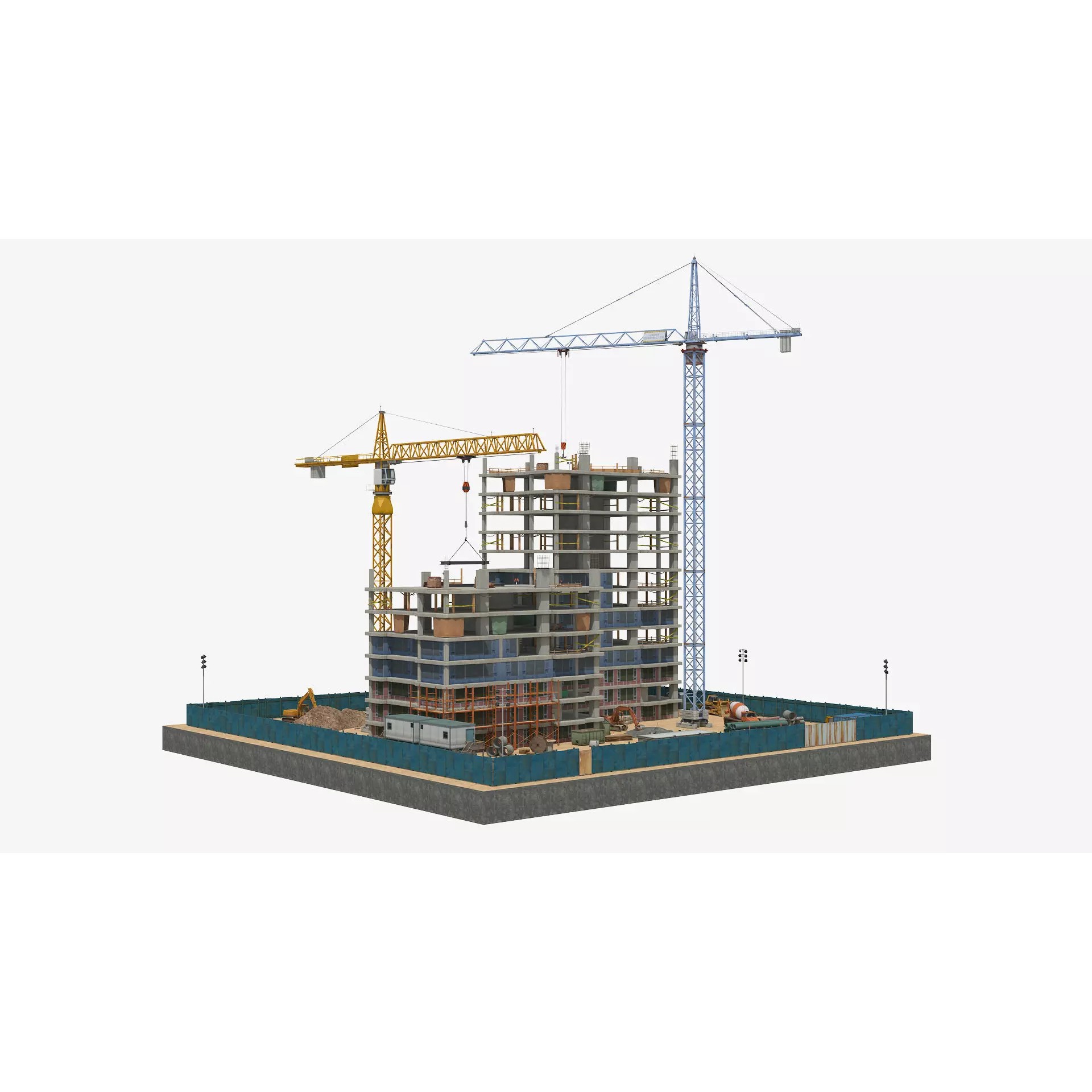 Two Tower Building Under Construction - Low-Poly Game-Ready 3D Model - View 2
