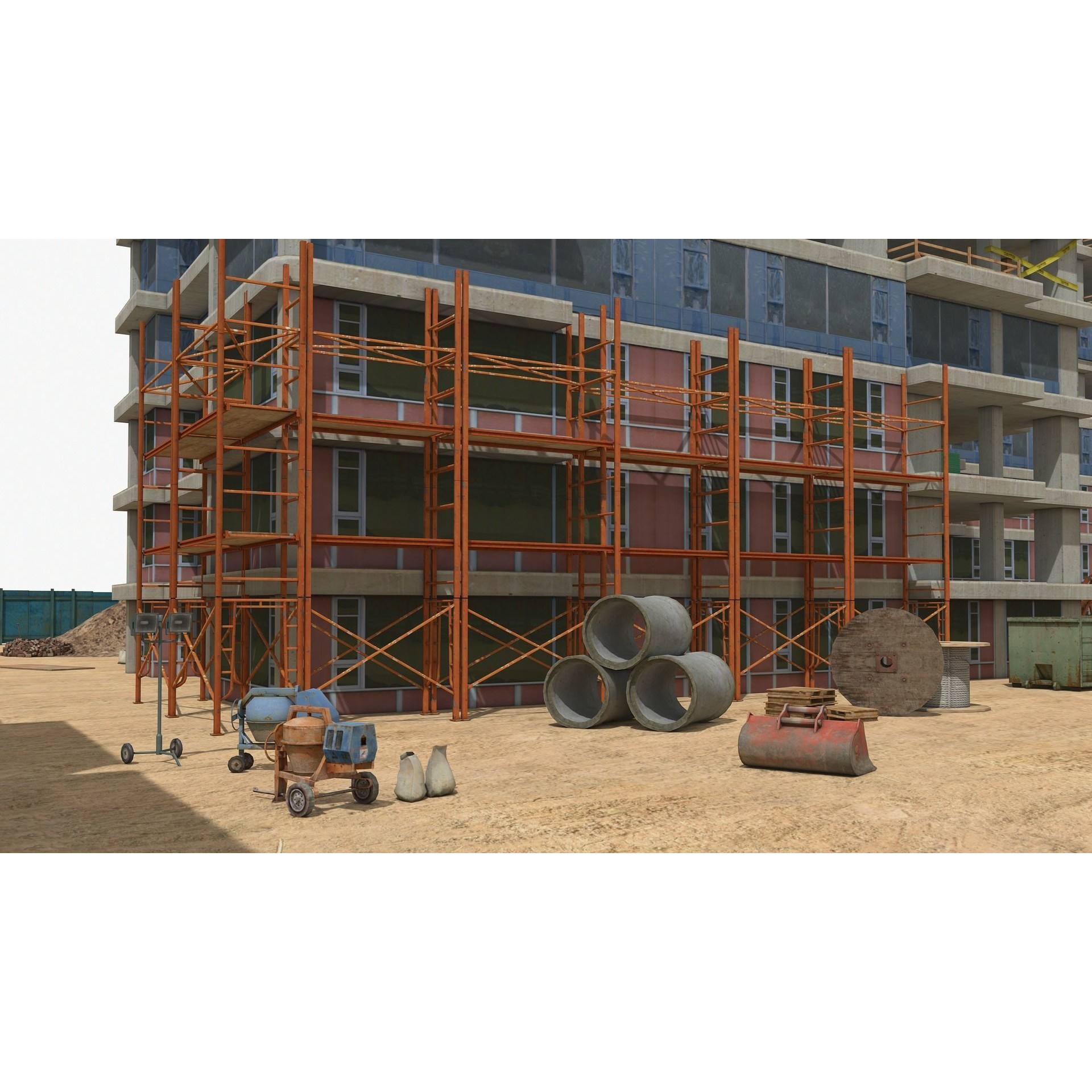 Two Tower Building Under Construction - Low-Poly Game-Ready 3D Model - View 6