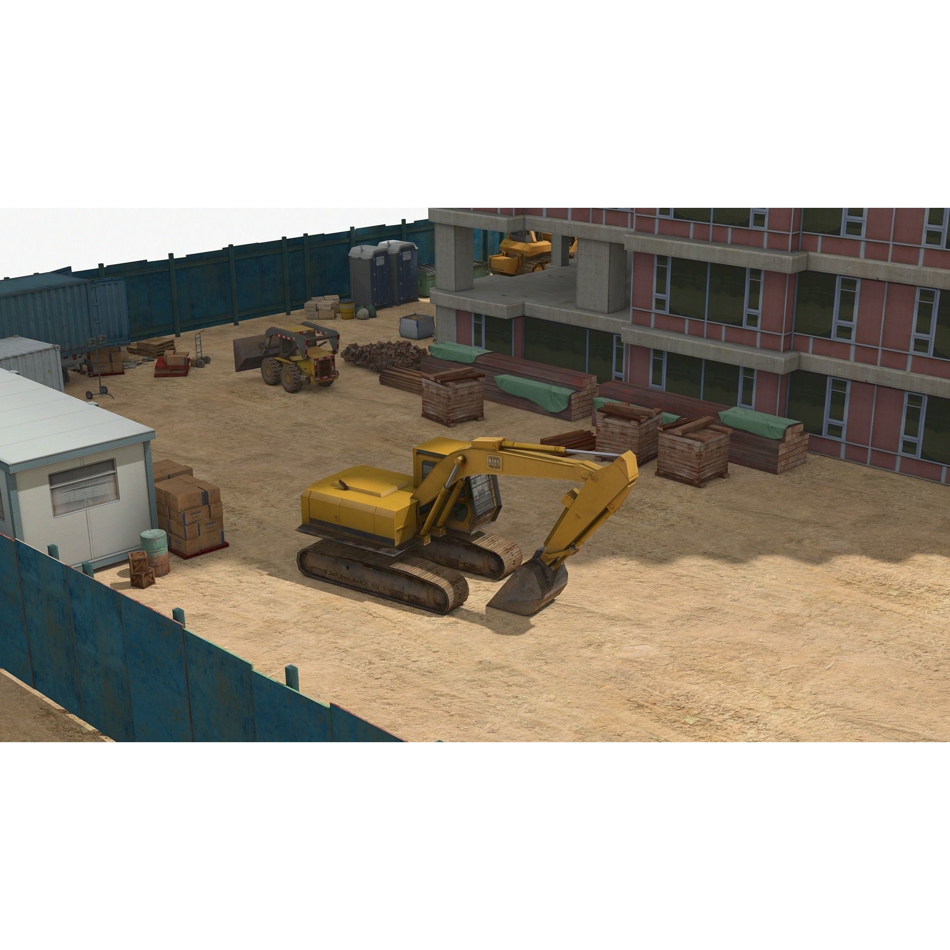 Two Tower Building Under Construction - Low-Poly Game-Ready 3D Model - View 7