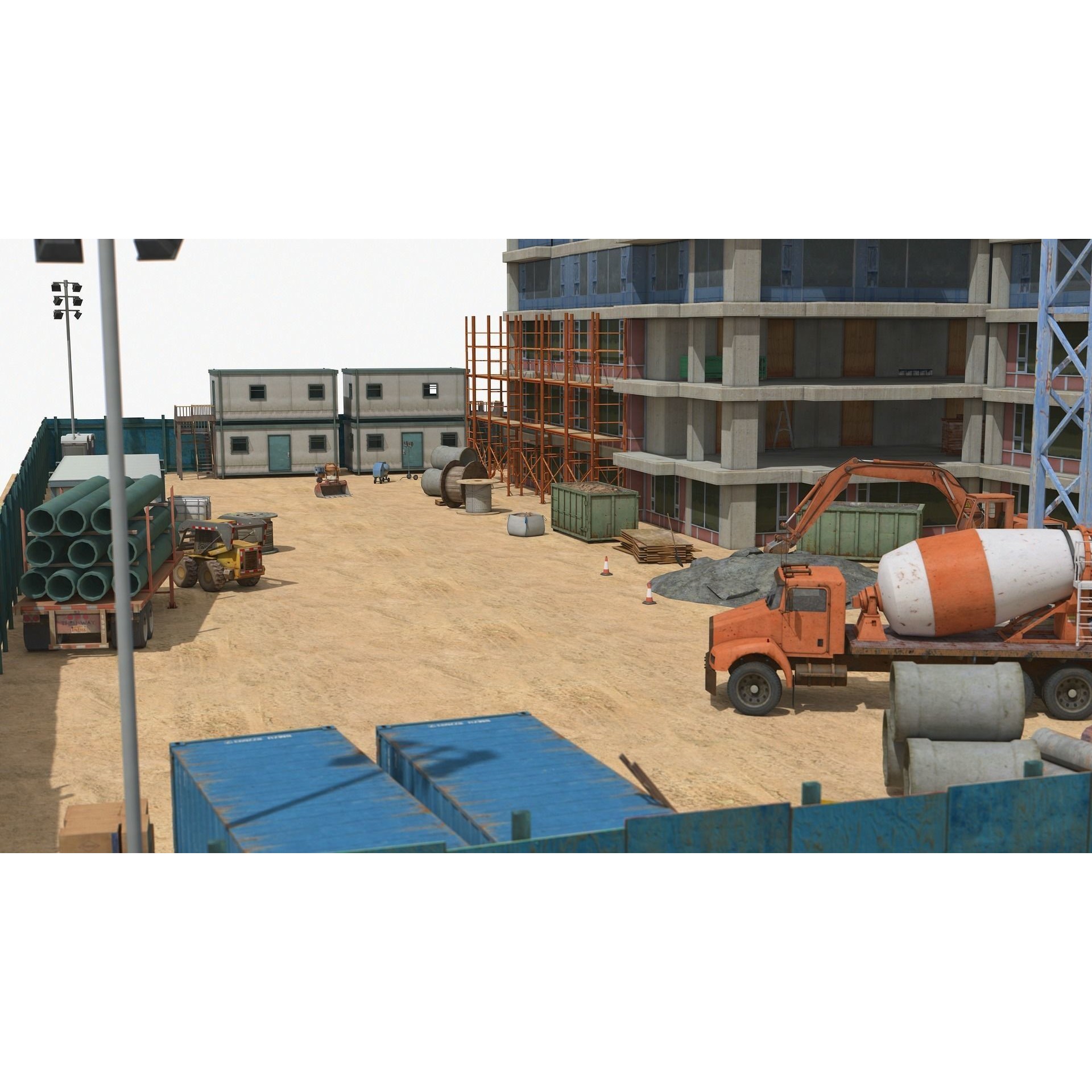 Two Tower Building Under Construction - Low-Poly Game-Ready 3D Model - View 9
