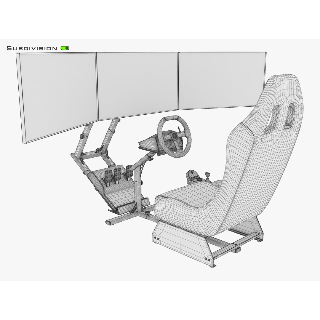 Racing Game Simulator Triple Display 3D Model – PBR Ready, FBX, OBJ - View 13