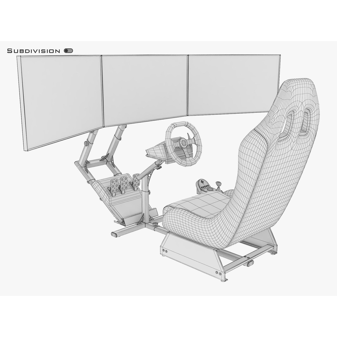 Racing Game Simulator Triple Display 3D Model – PBR Ready, FBX, OBJ - View 14